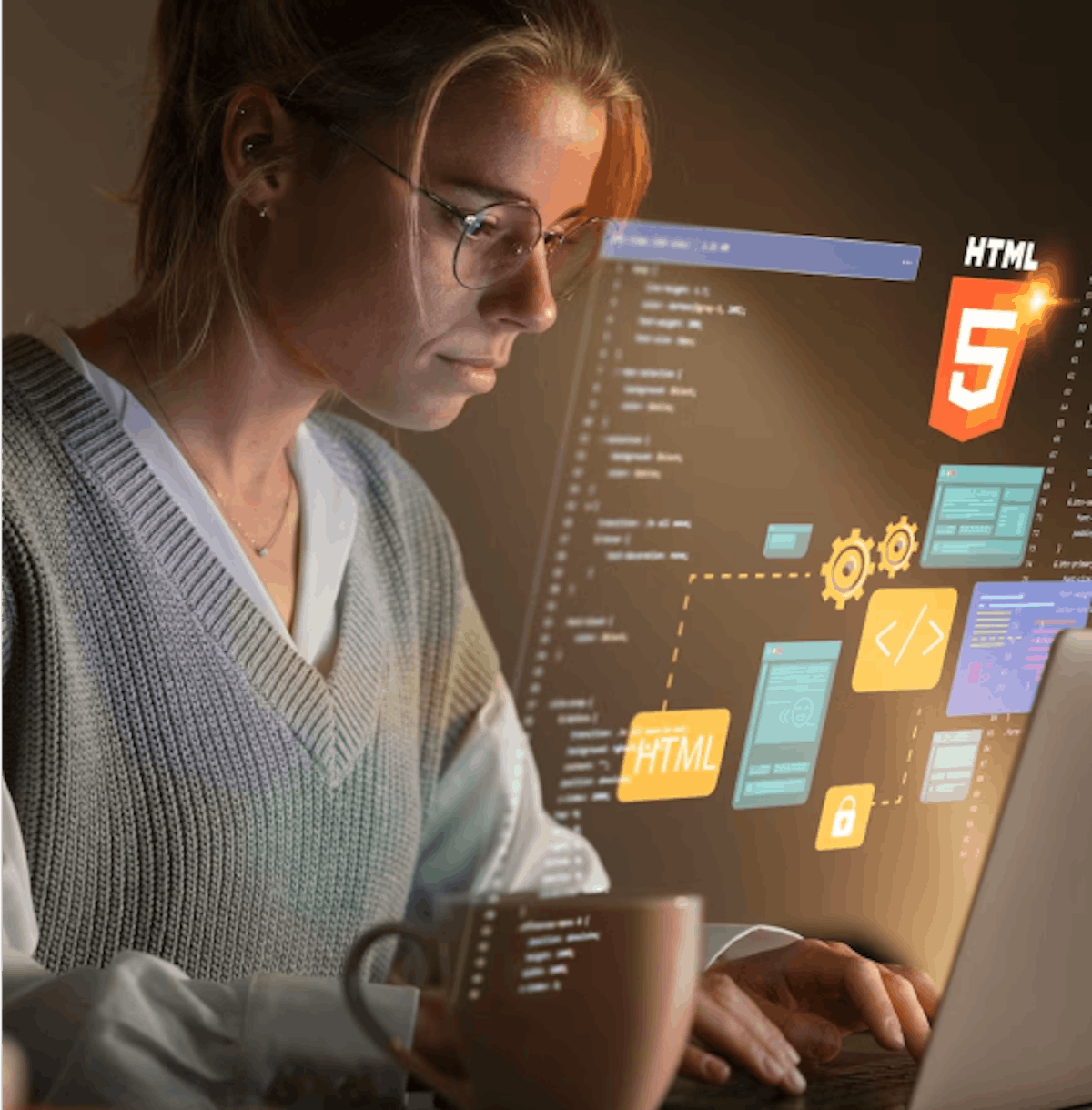 Woman coding at computer