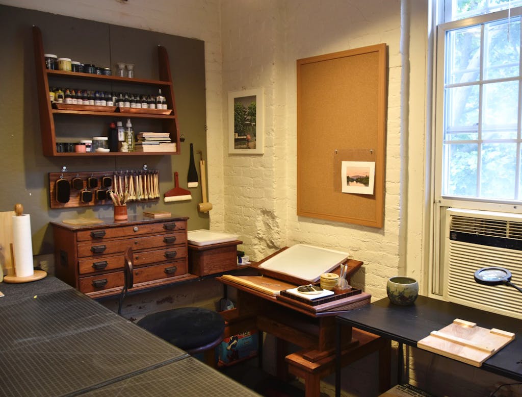An image of Mary's studio at her home in Wilton, NH.