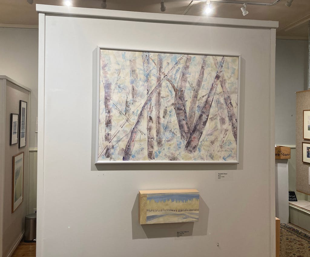 above: “Brrrr", monotype by Paulette Brace
below:  “Near and Far", monotype by Maryellen Sakura