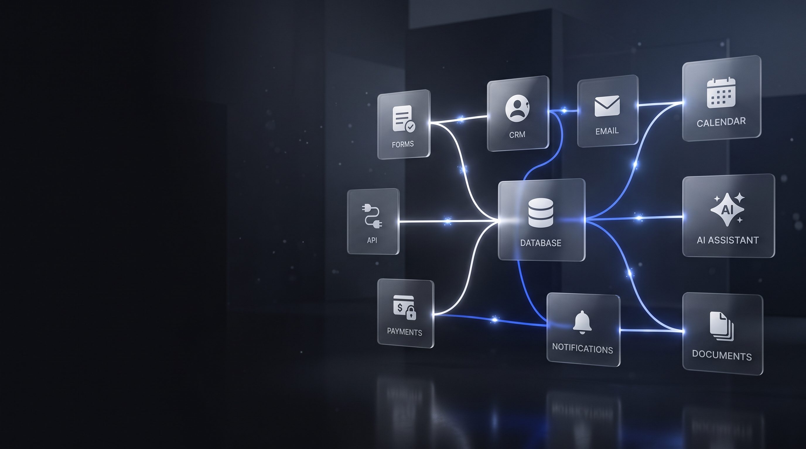 Business automation workflow connecting a website form to a CRM through an automated customer data pipeline