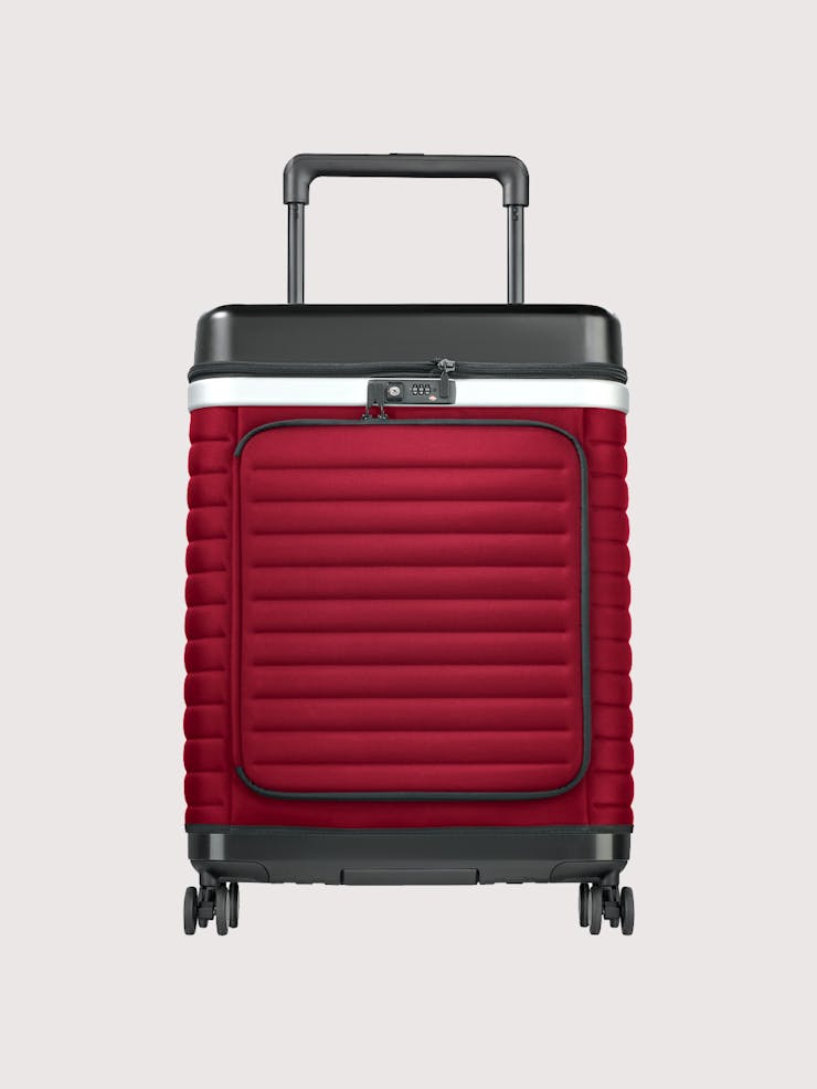 Pull Up Suitcase in rot - Vorderansicht mit Hintergrund