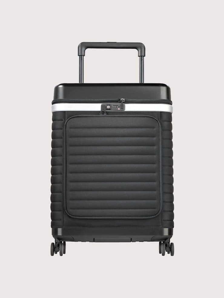 Pull Up Suitcase in black- front view with background