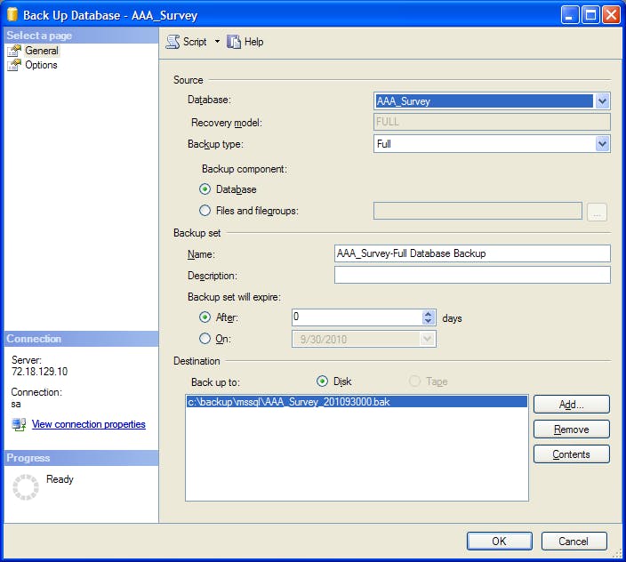 Backup MS SQL Server 2005 DataBase