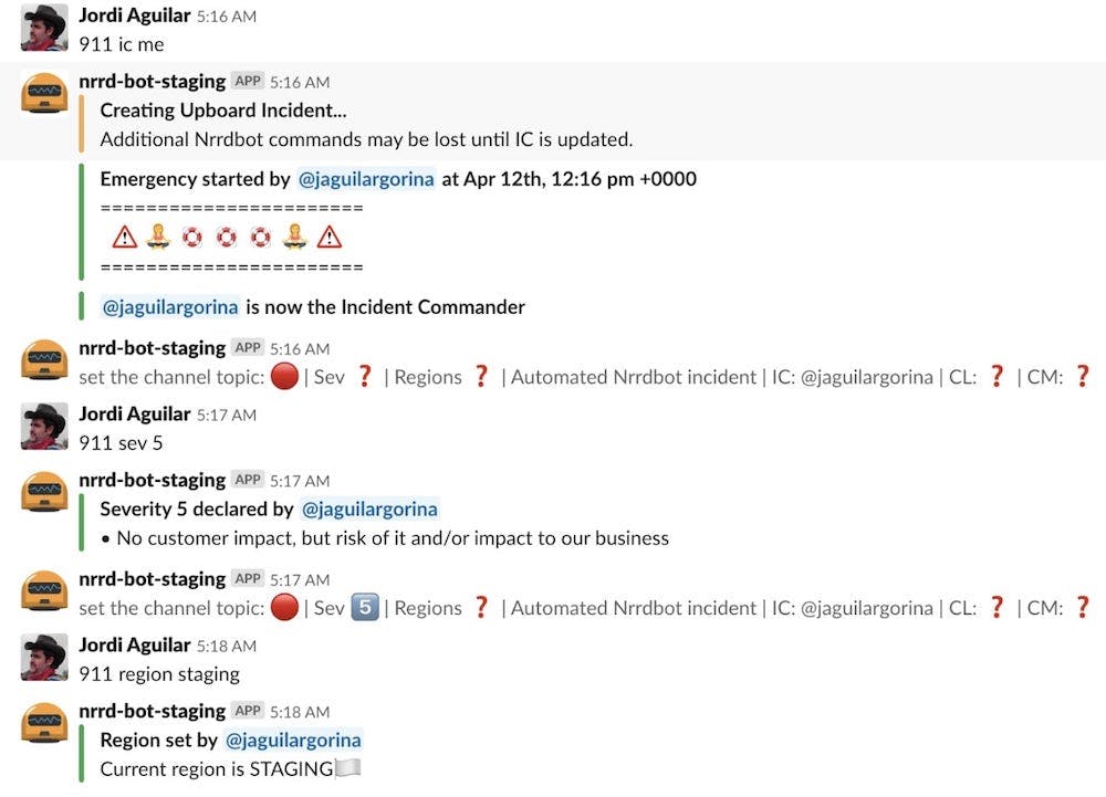 Example incident declared in Slack