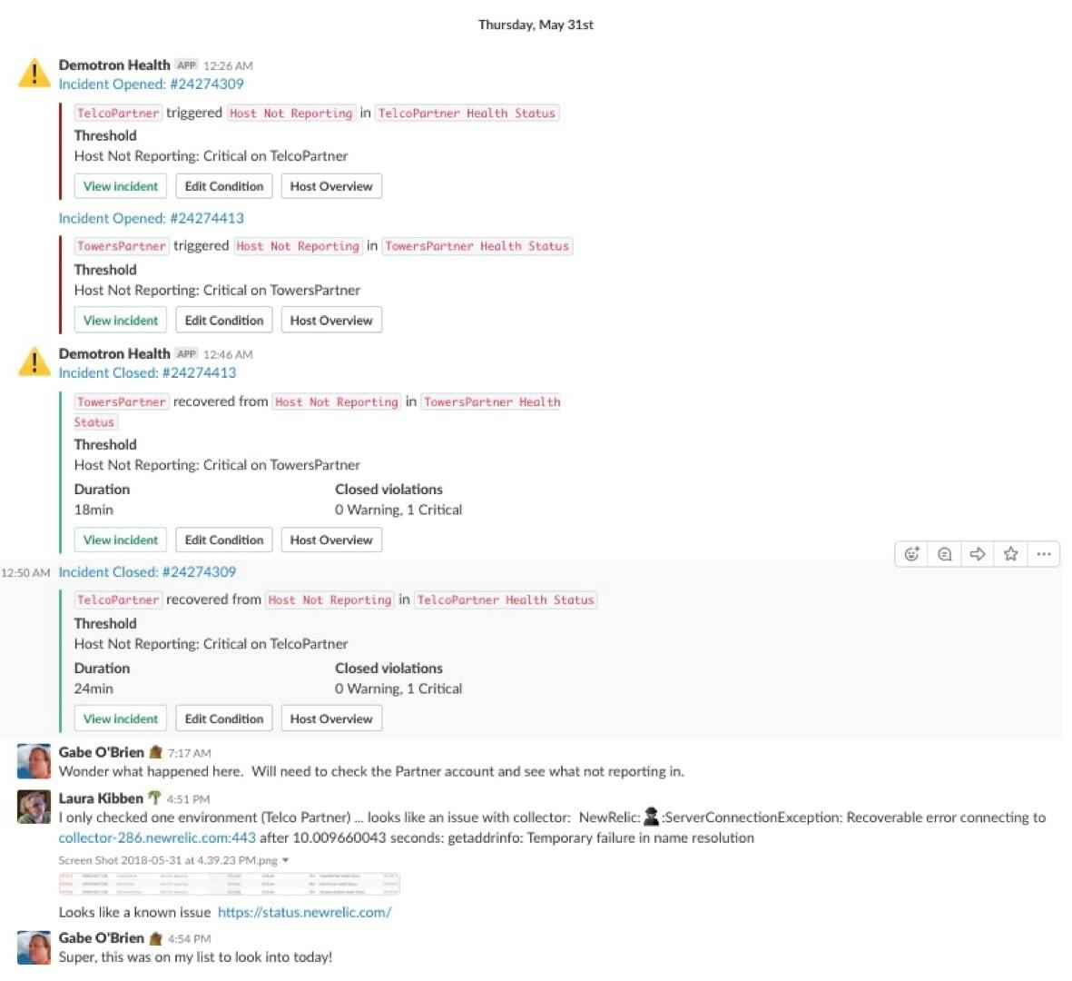 Example of ChatOps using Slack and New Relic Alerts