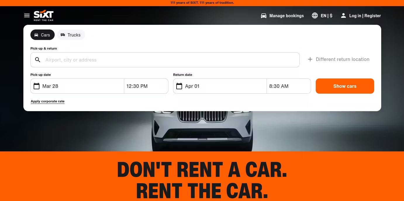 Sixt Gatsby JS website