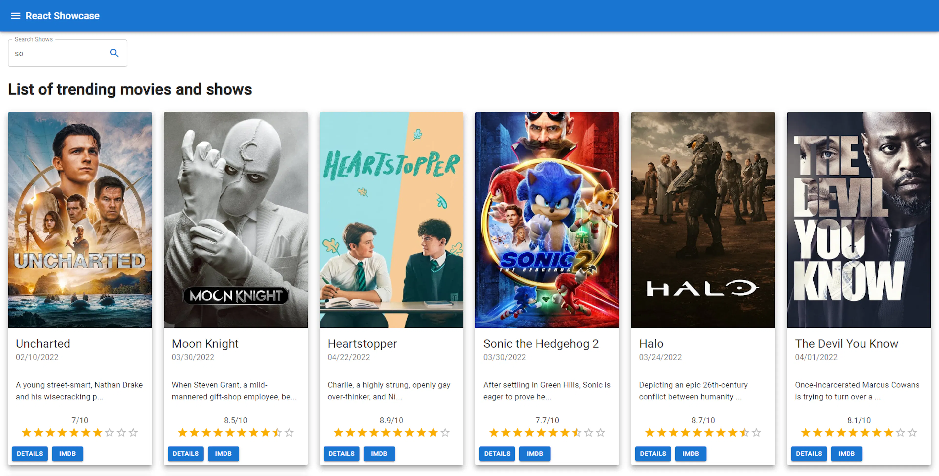 React Showcase Screenshot