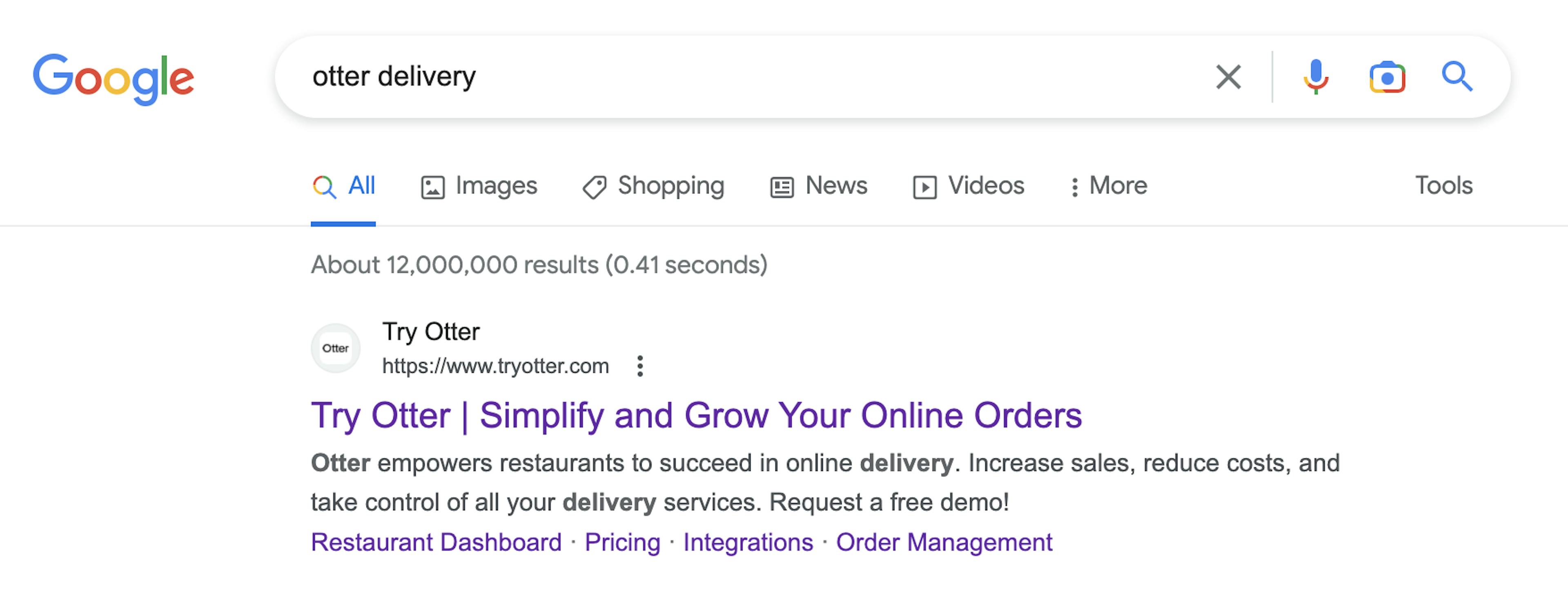 Image of a Google Search results screenshot of "Otter Delivery"
