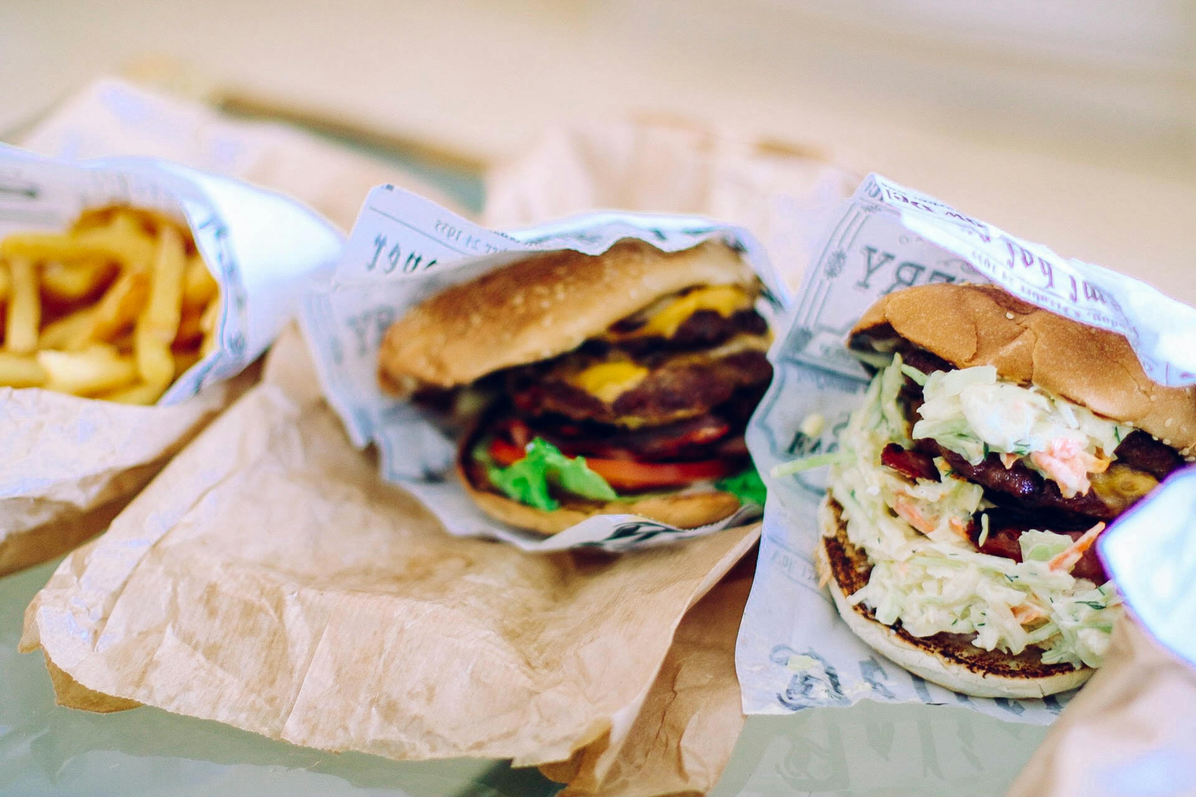 Two meals from a burger food truck. 