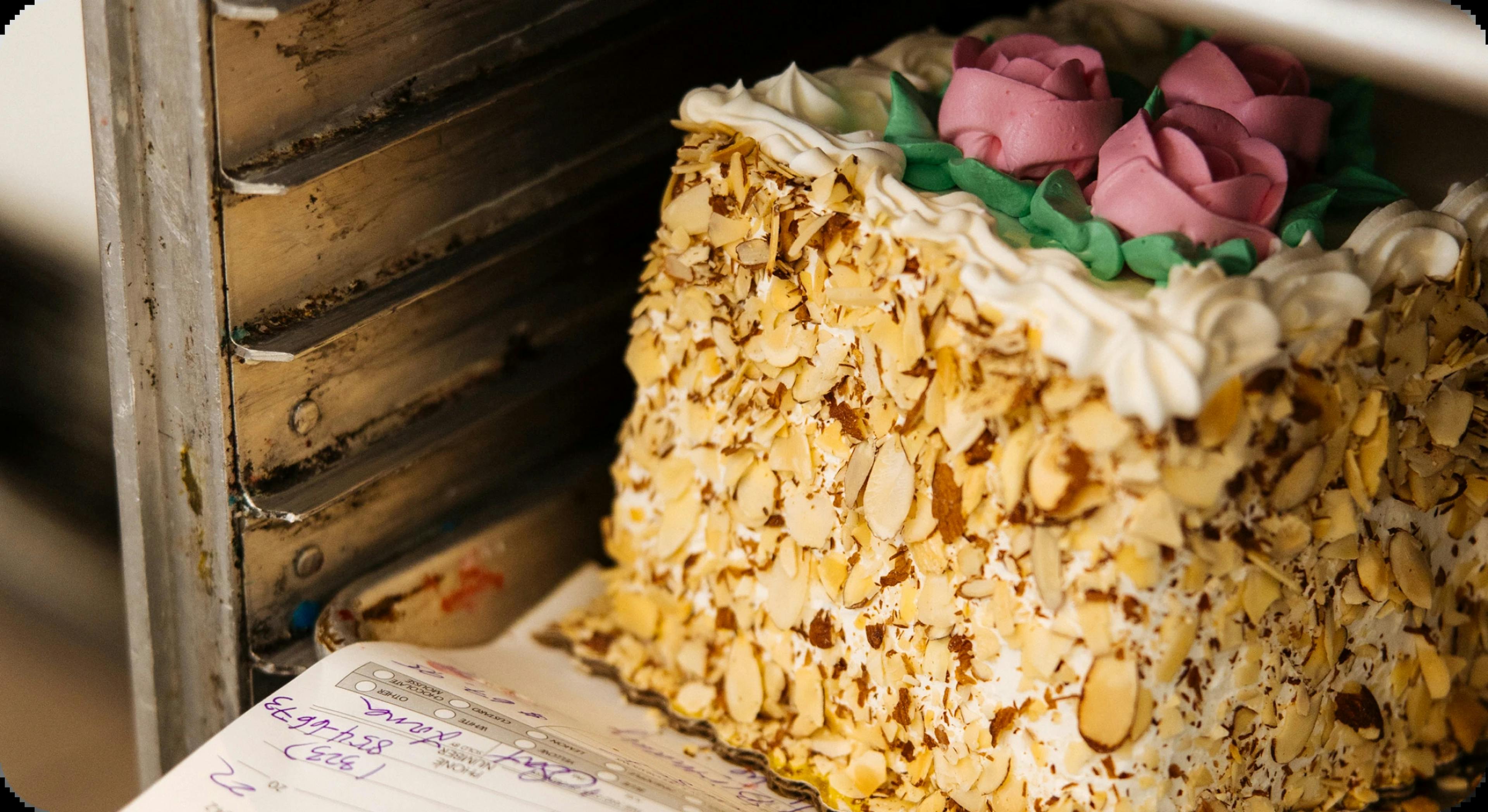 Image of a cake with frosting in the oven