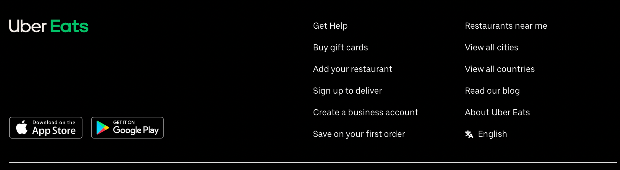 Image of the Uber Eats website footer