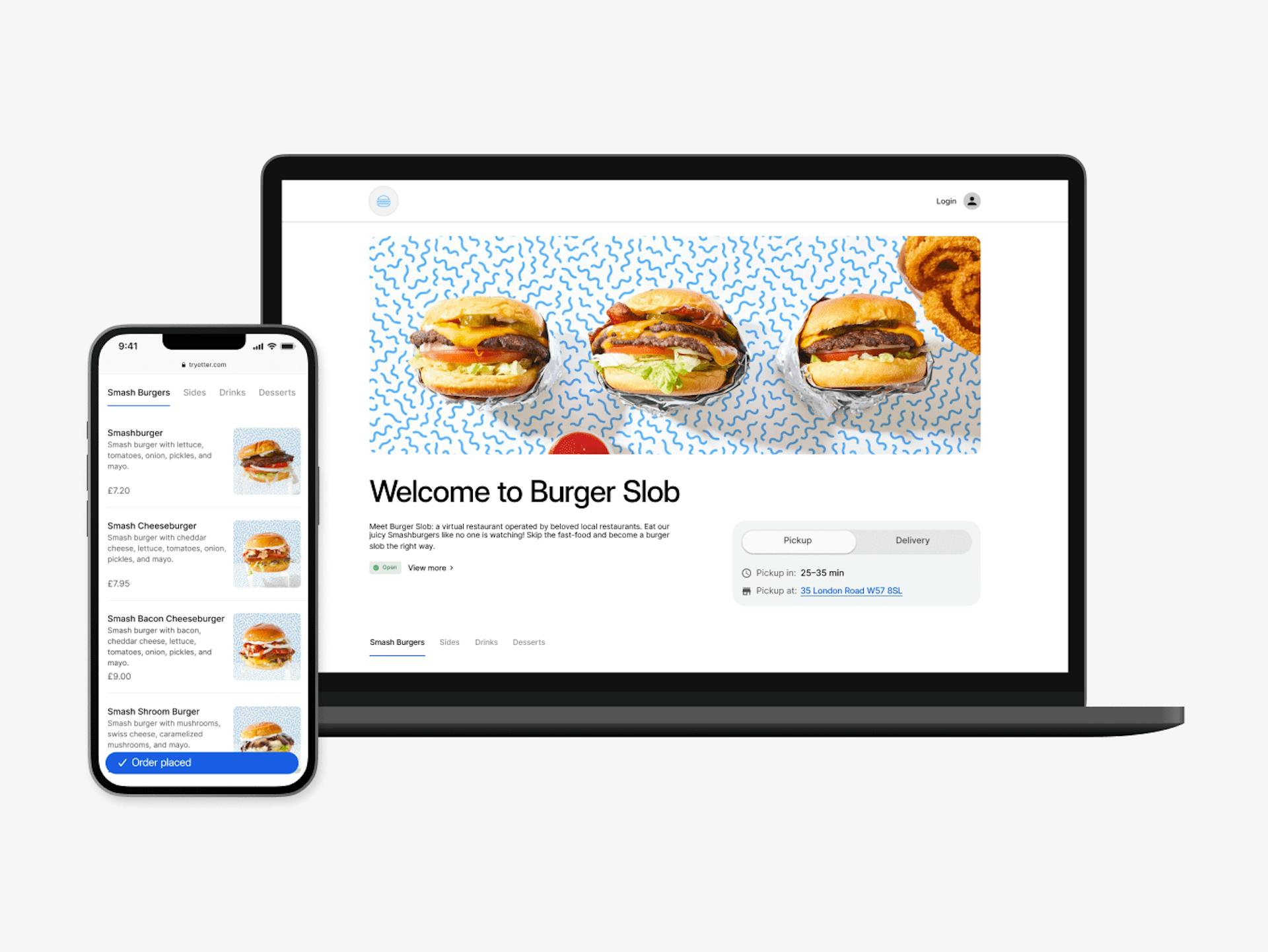 Image of a laptop and mobile phone displaying Otter's Direct Orders digital menu interface