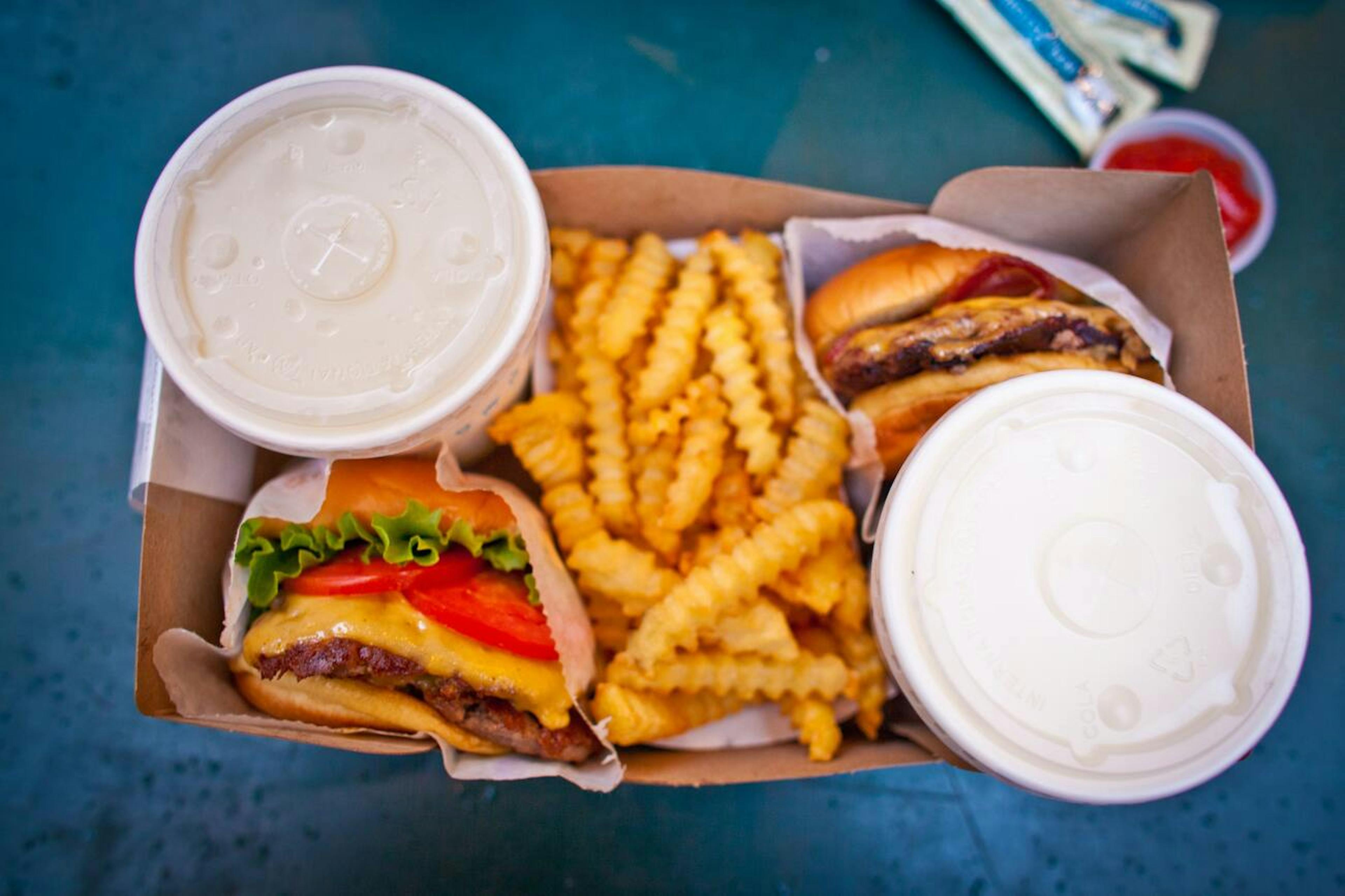 Image of a burger and fries meal