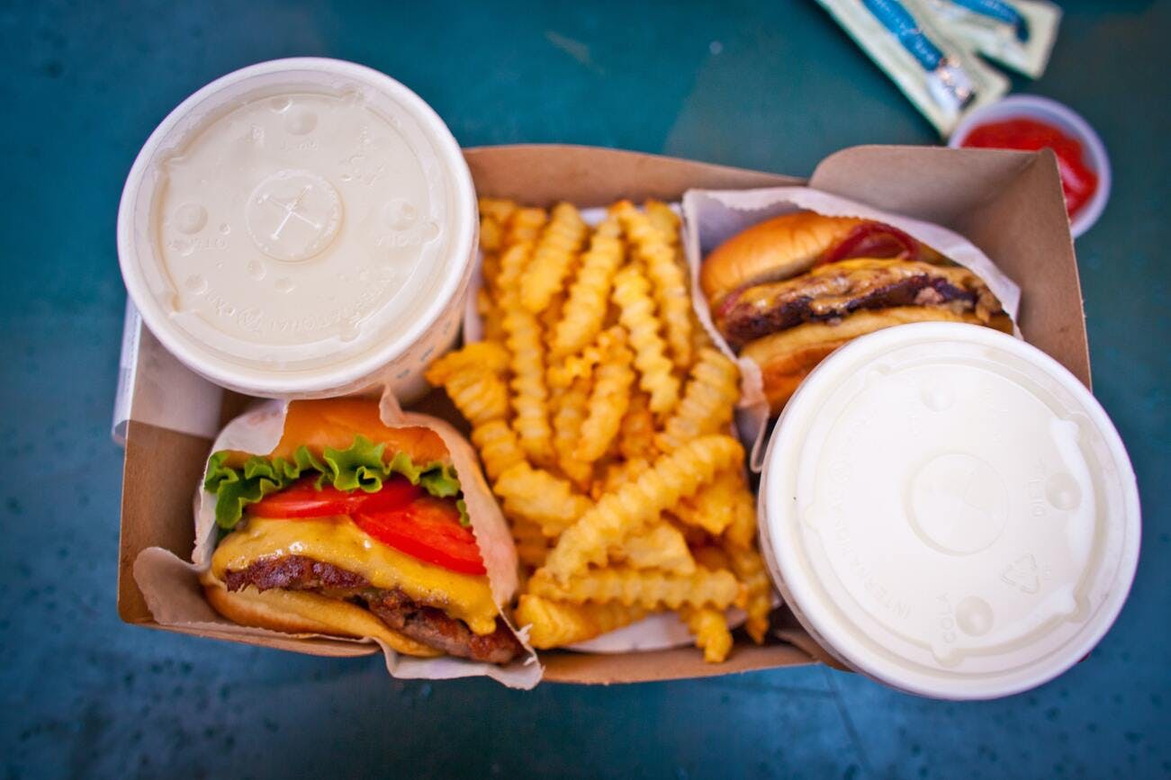 Image of a burger and fries meal