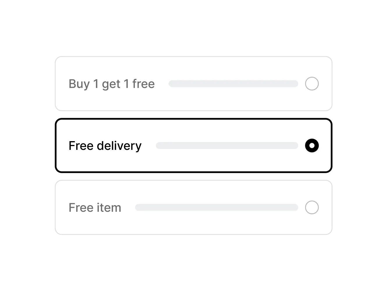 Image of types of promotions available for toggle: Buy 1 get 1 free, Free delivery, Free item