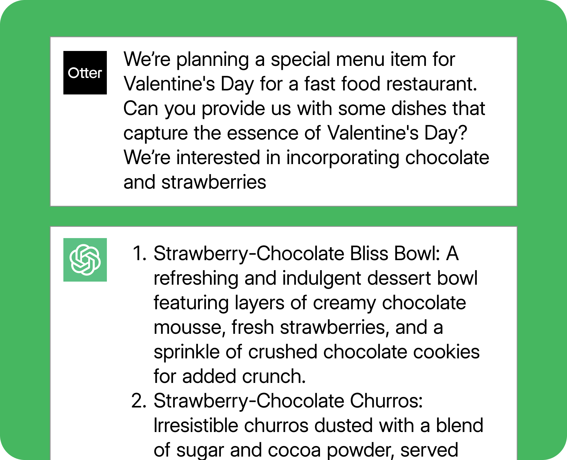 An example ChatGPT prompt for restaurant-focused event menus.