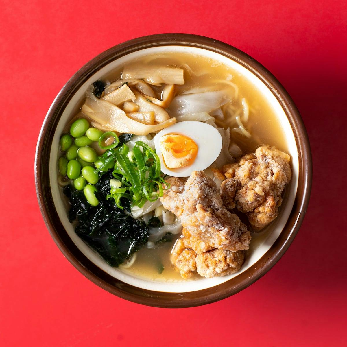 Image of a bowl of chicken karaage ramen.