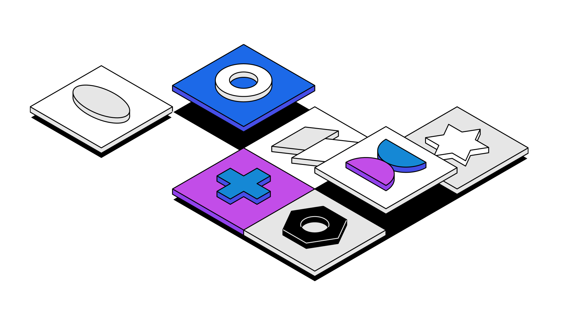 Multicolored collage depicting various shapes