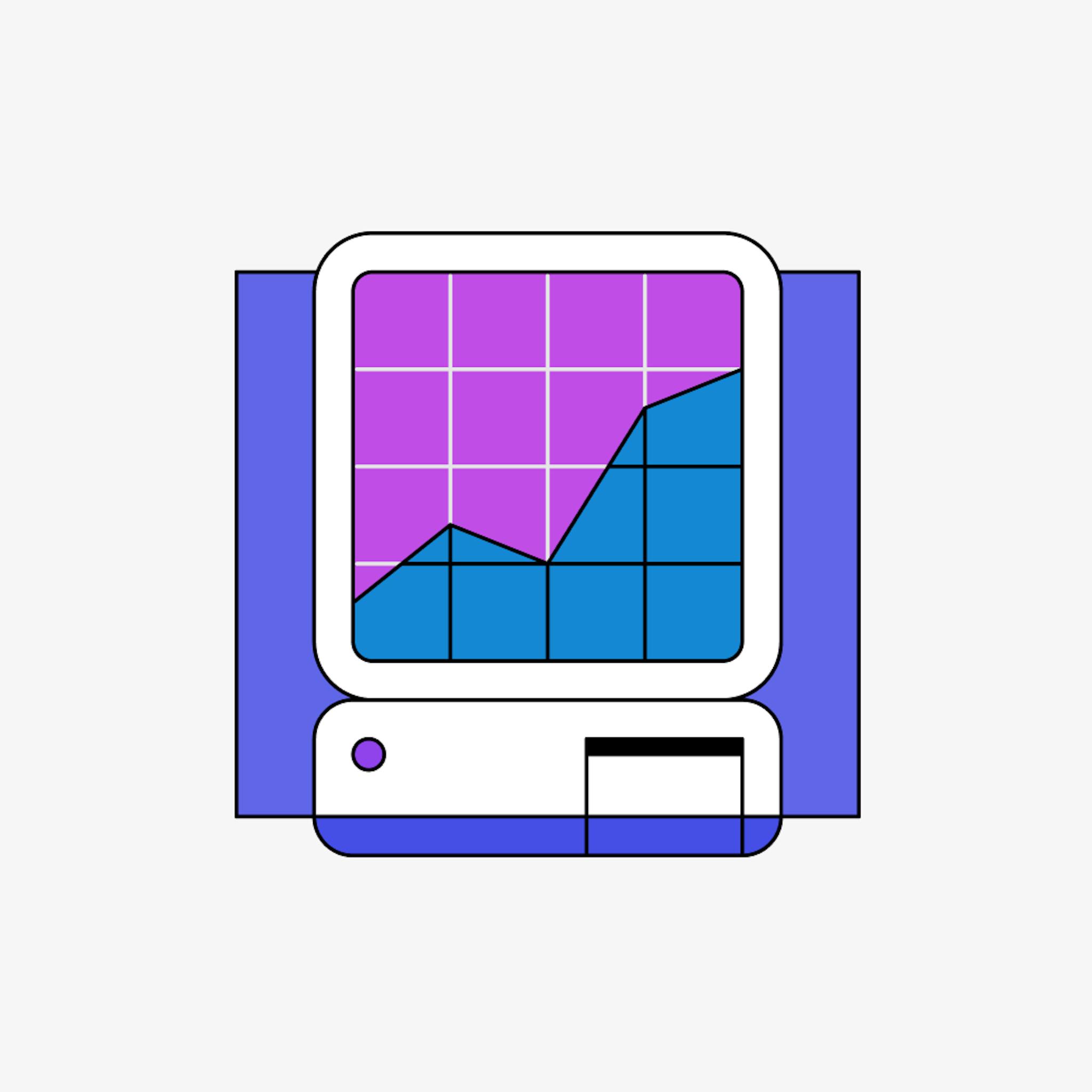 Purple, white, and blue illustration of an abstract graph