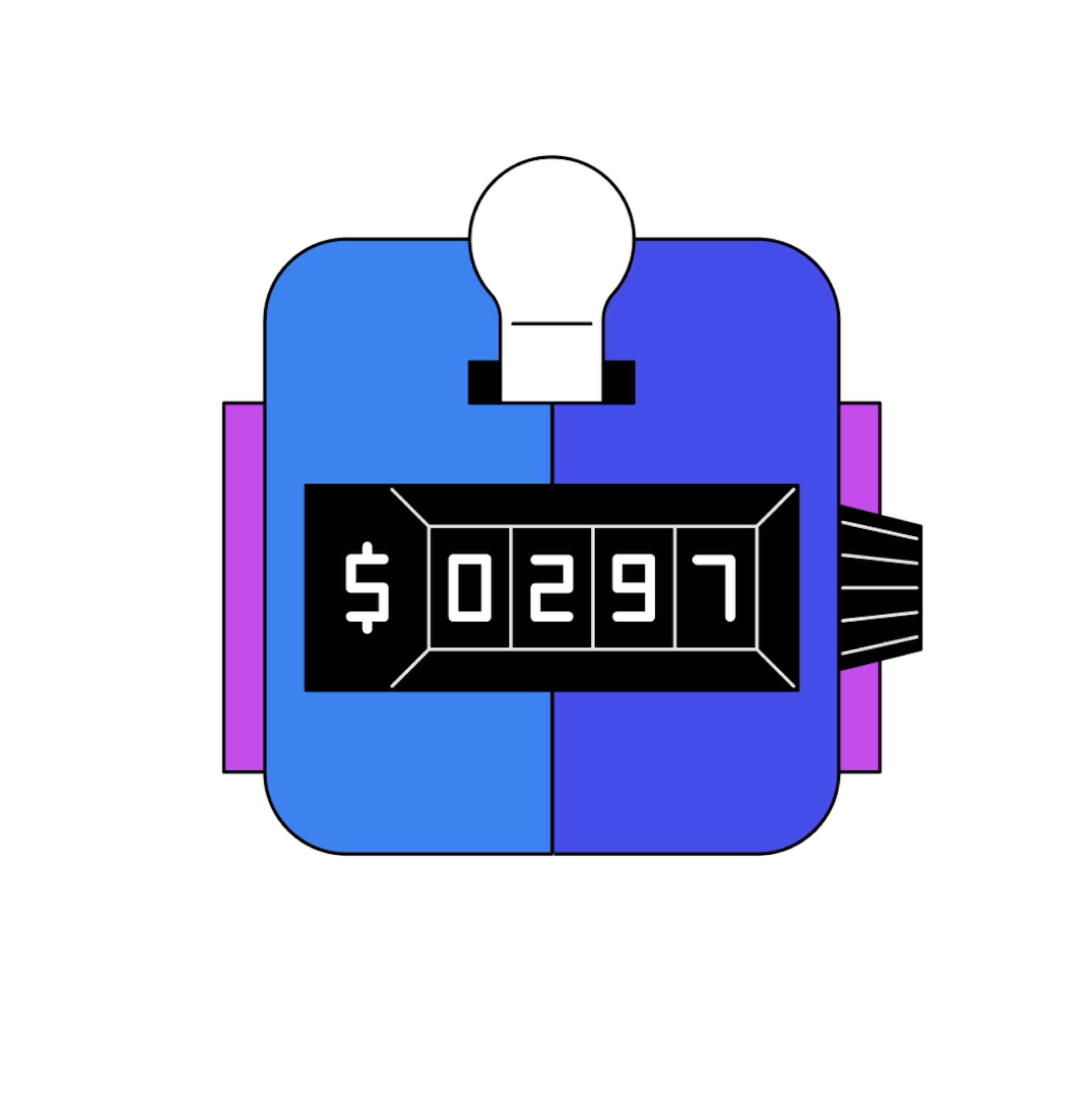 Un compteur illustré en violet, bleu et magenta