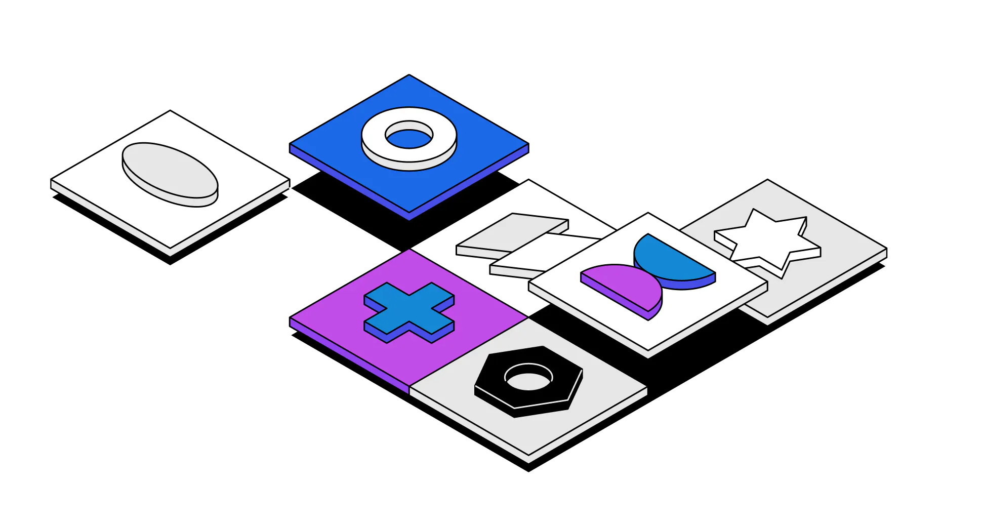 Multicolored collage depicting various shapes