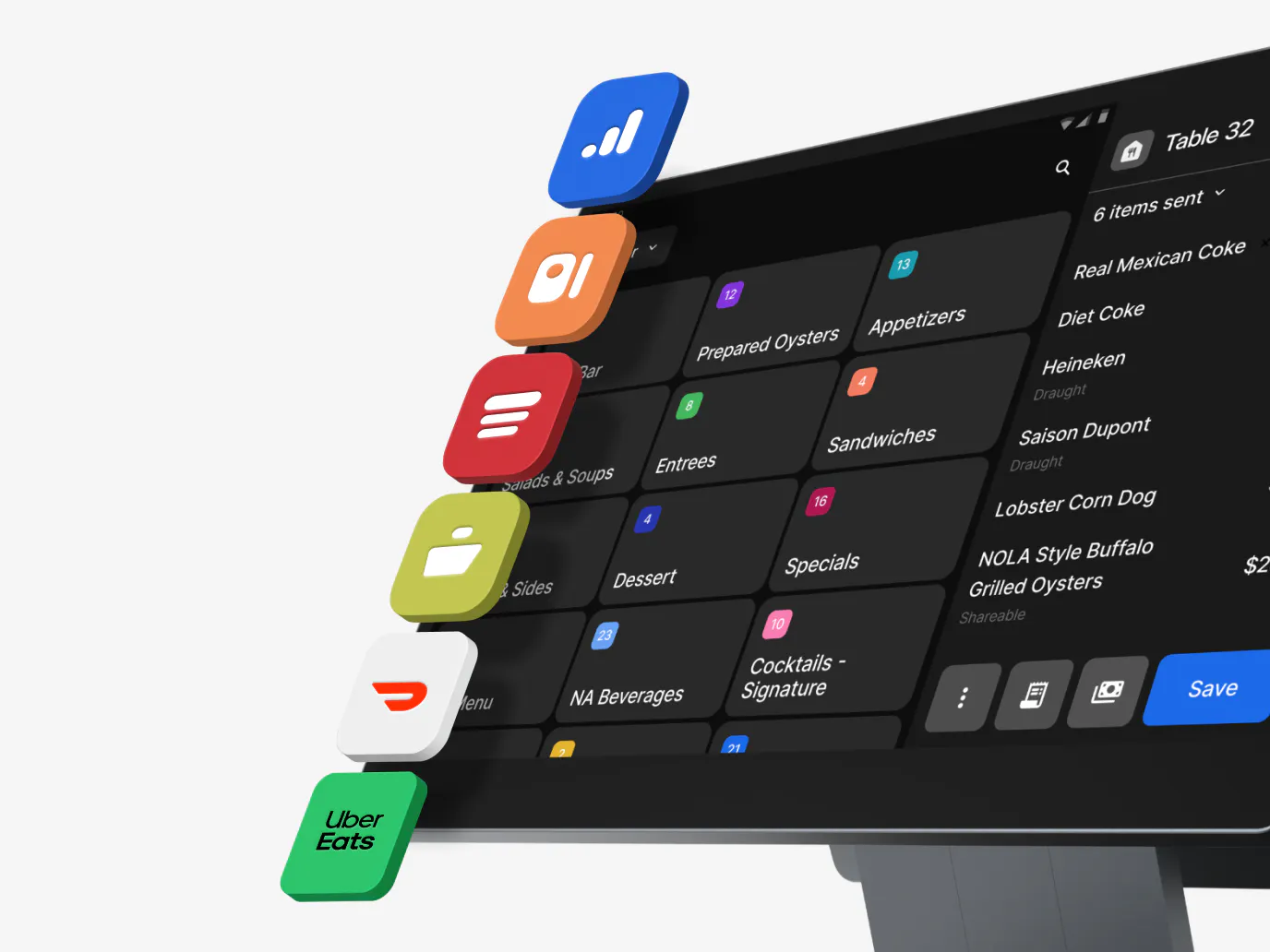 Image of POS screen with app and partner icons 