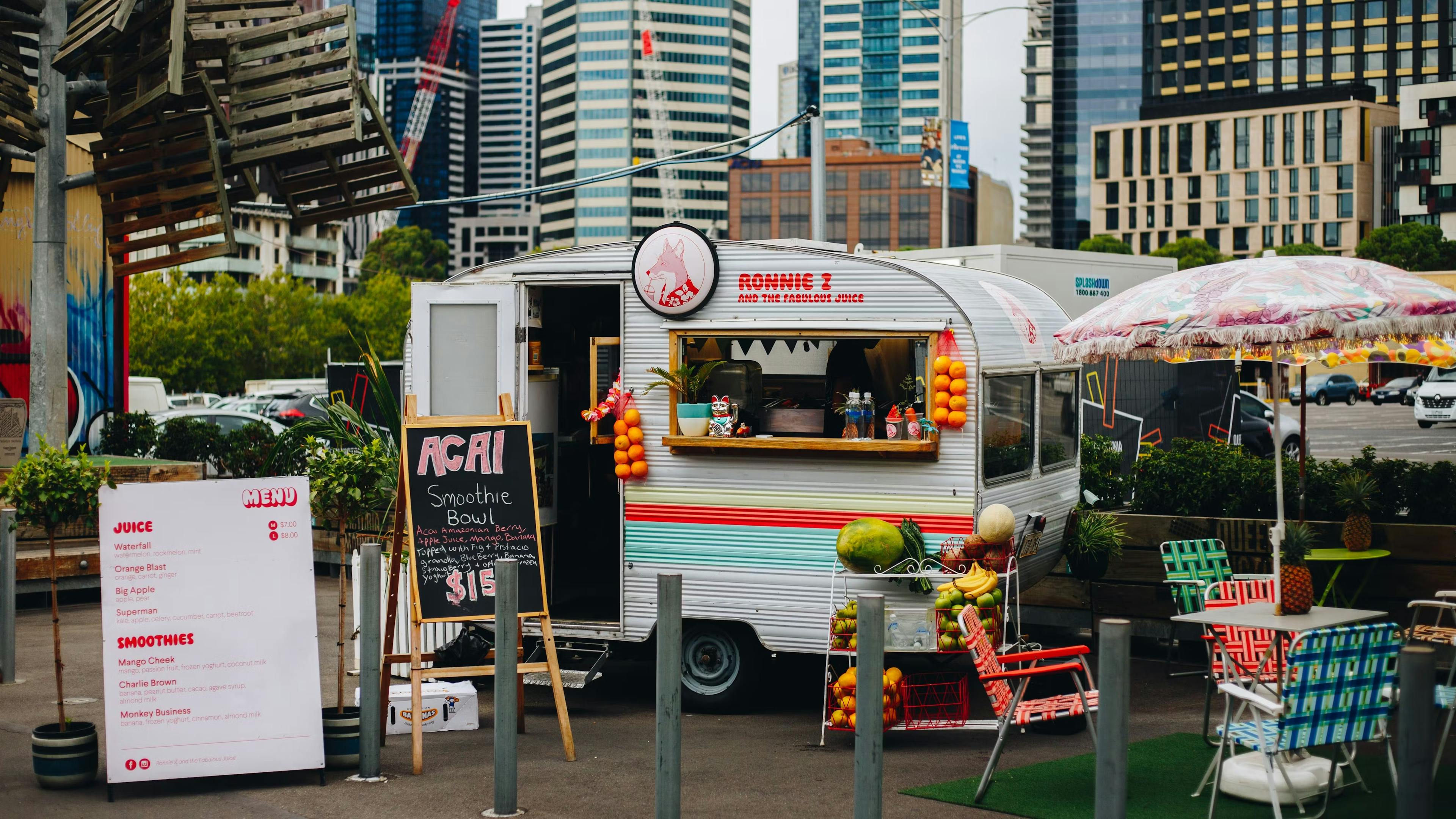 Acai food truck in a city