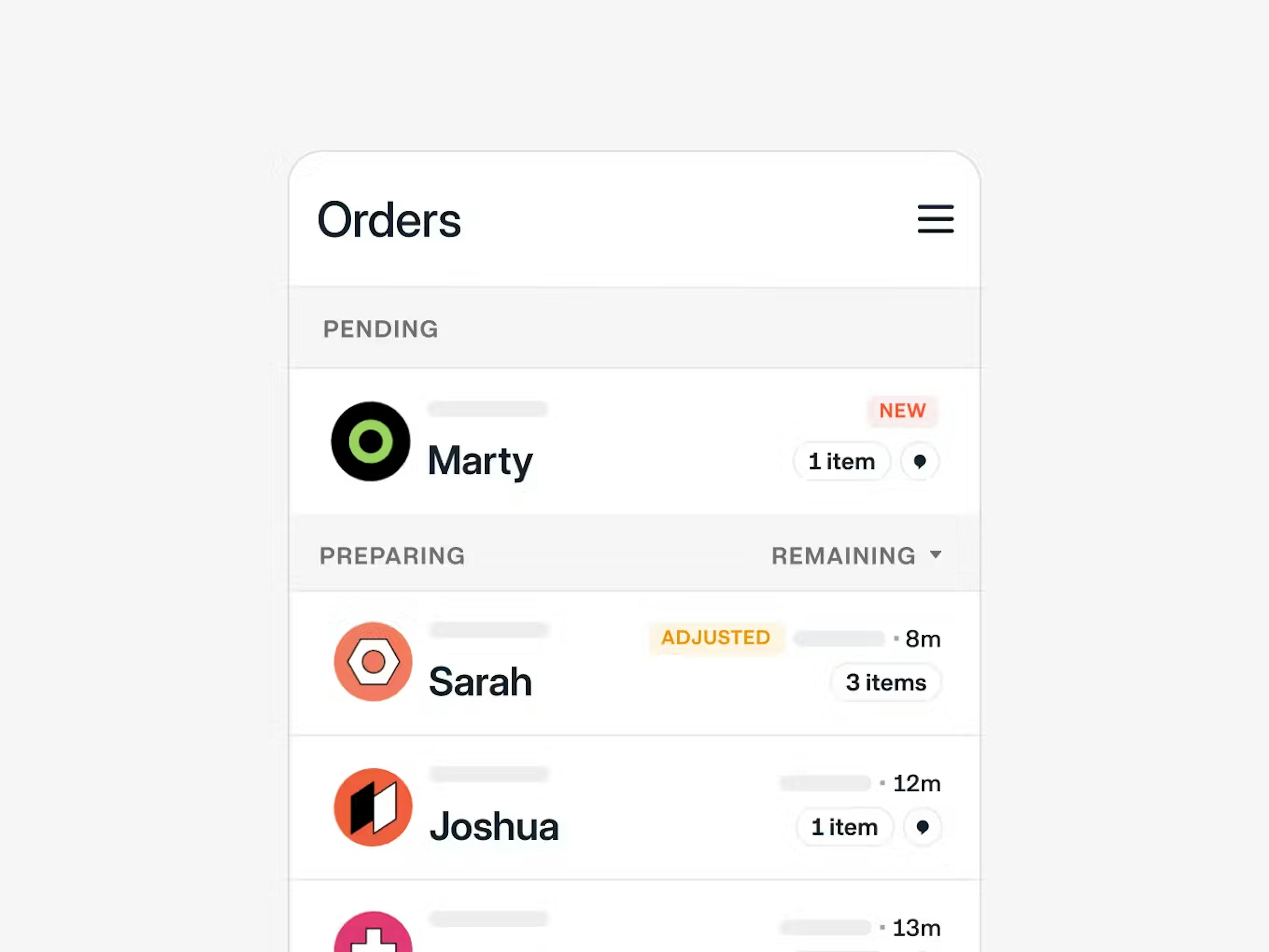 List of individual pending orders