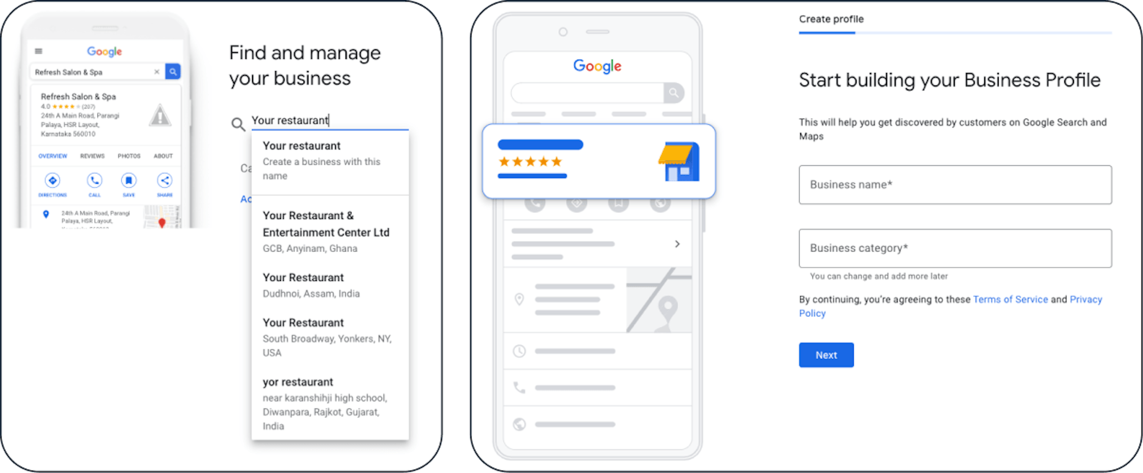 Image that shows how you can create or claim your restaurant's Google Business profile