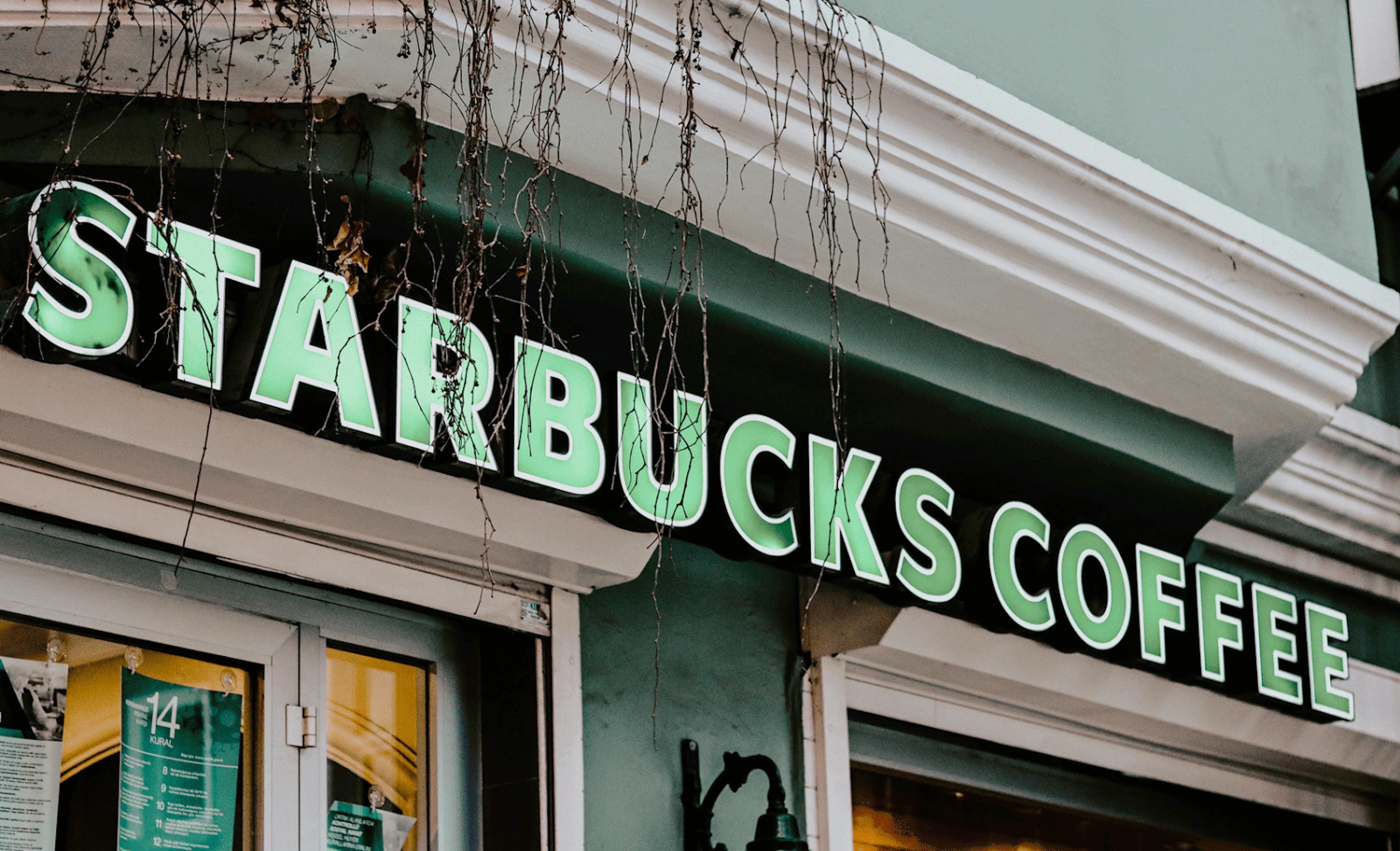 Image of the front of a Starbucks location