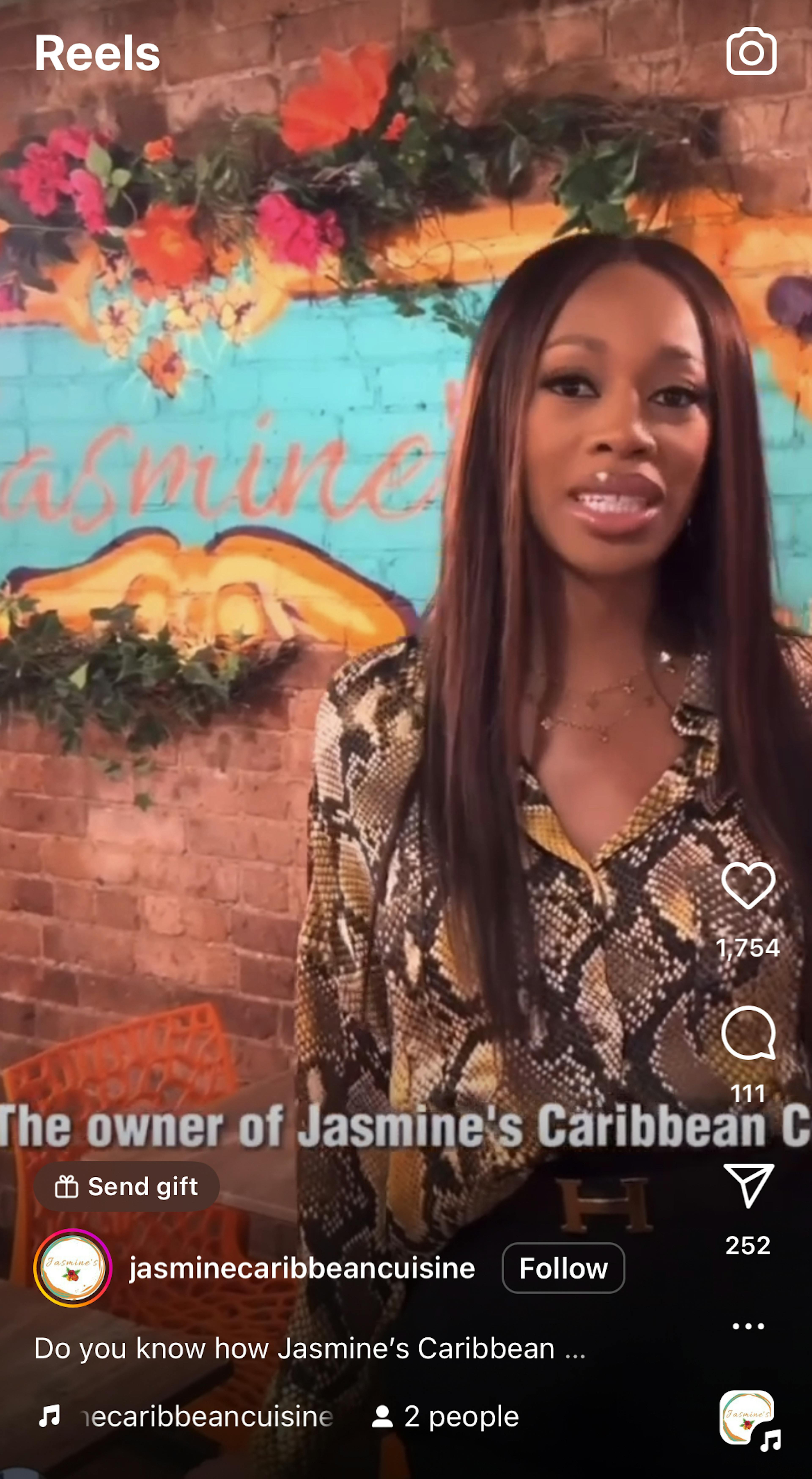 Instagram Reel by Jasmine's Caribbean Cuisine restaurant. 