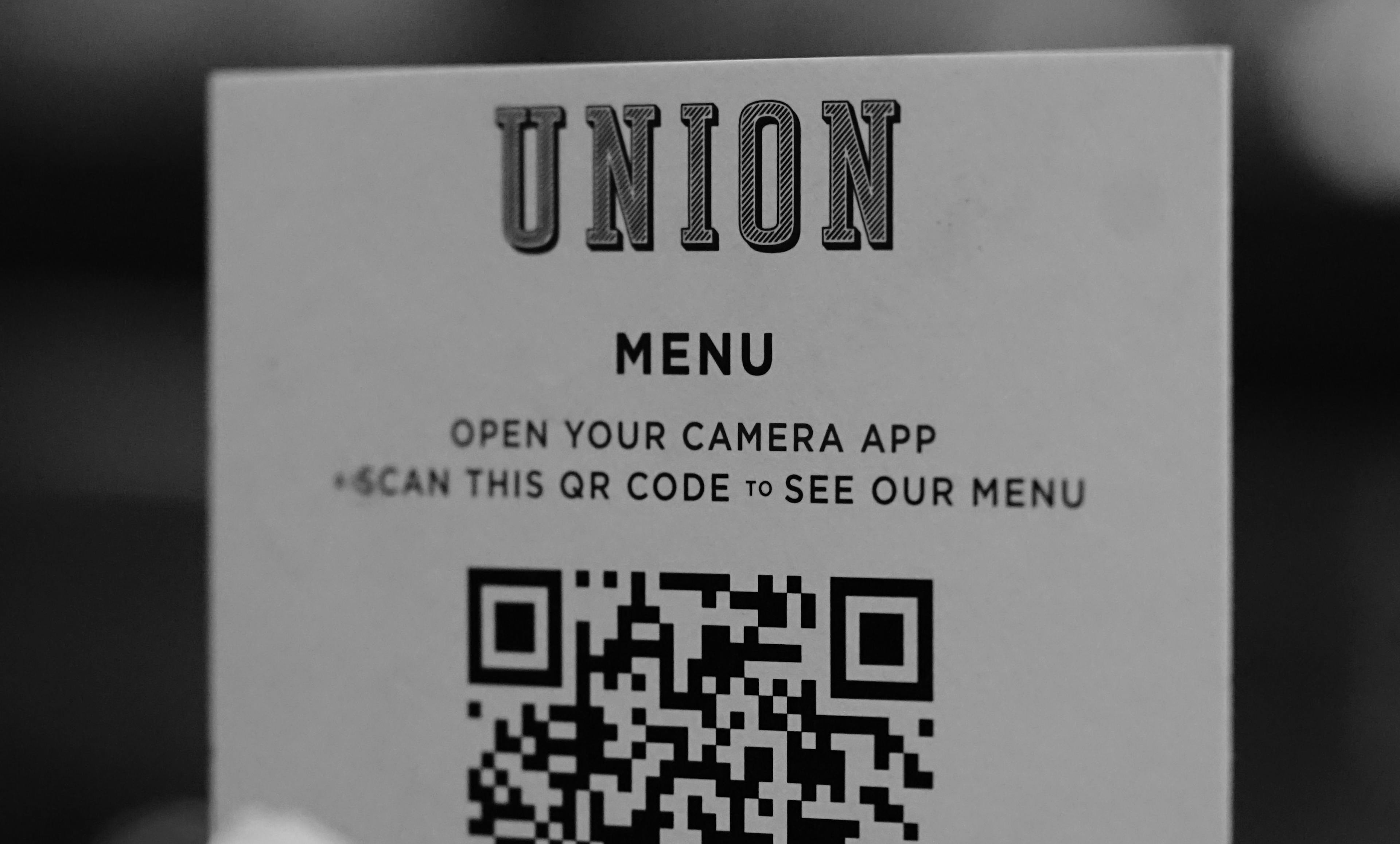 QR code menu at a restaurant. 