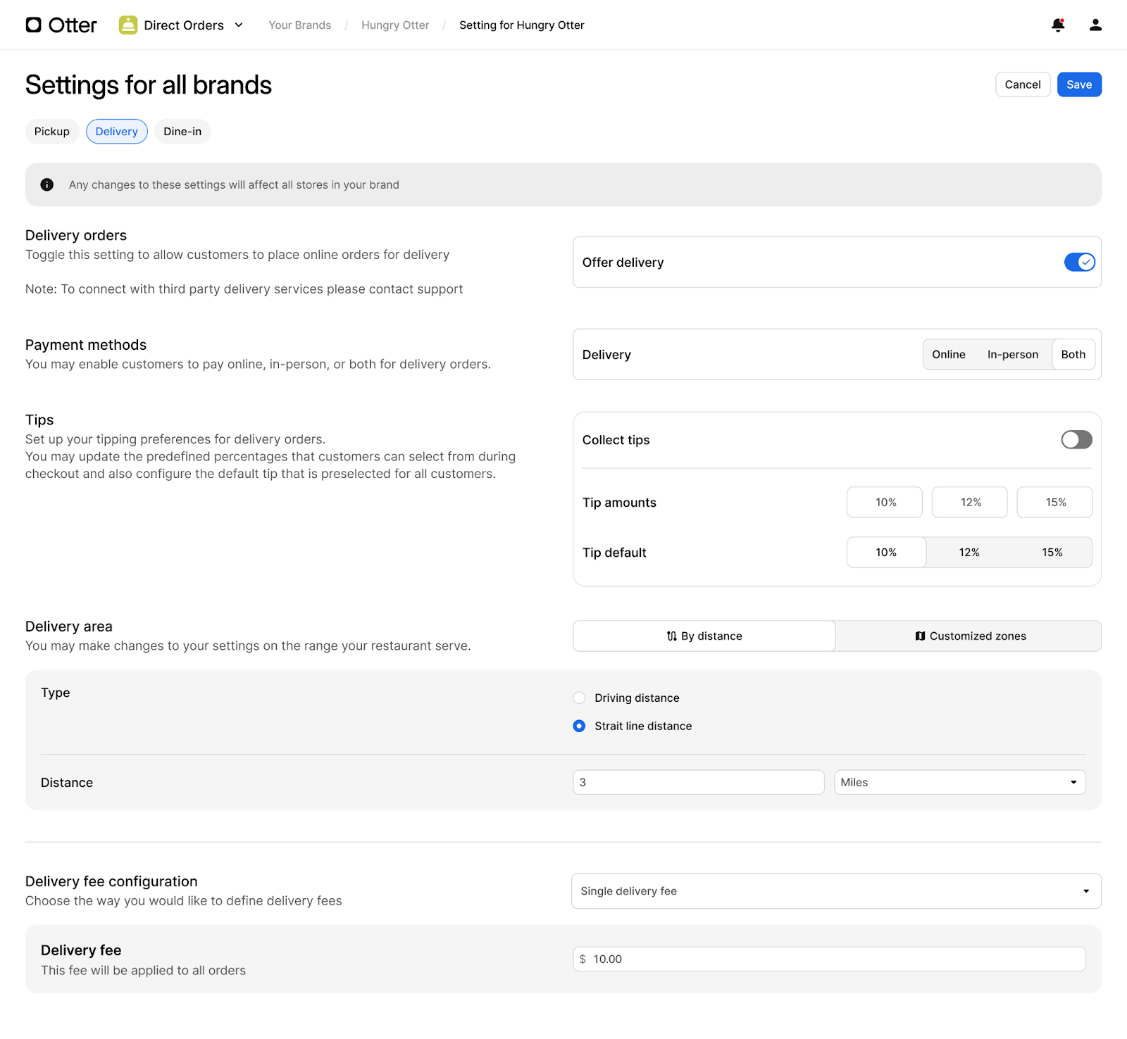 Otter's new brand settings.