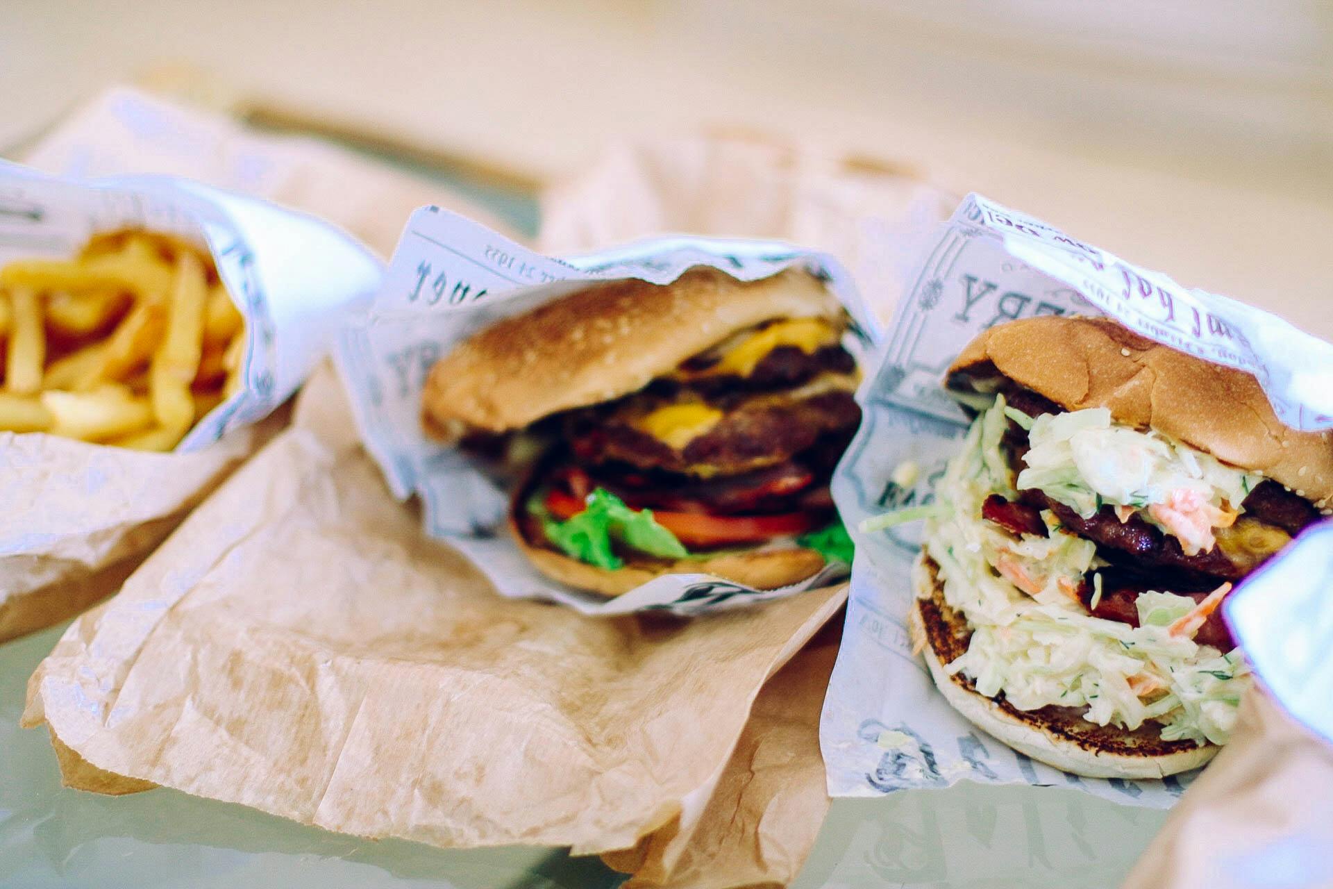 Two meals from a burger food truck.