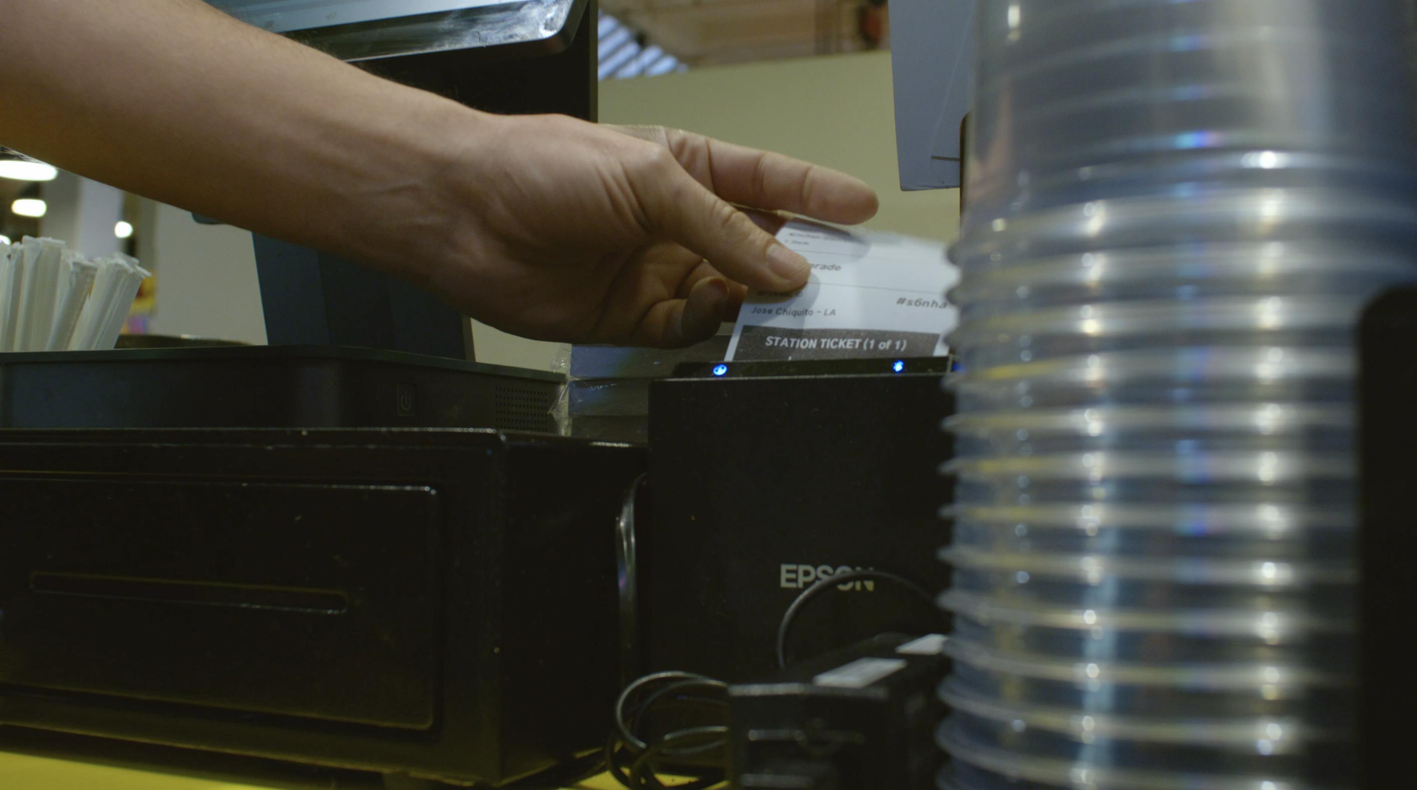 A restaurant printer receiving an order.