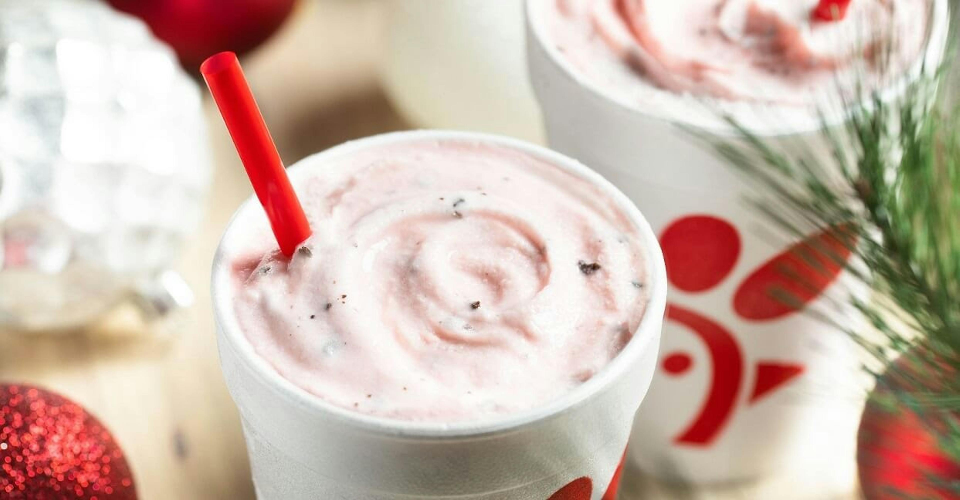 Image of Chick-Fil-A's holiday LTO: the Peppermint Chip Milkshake