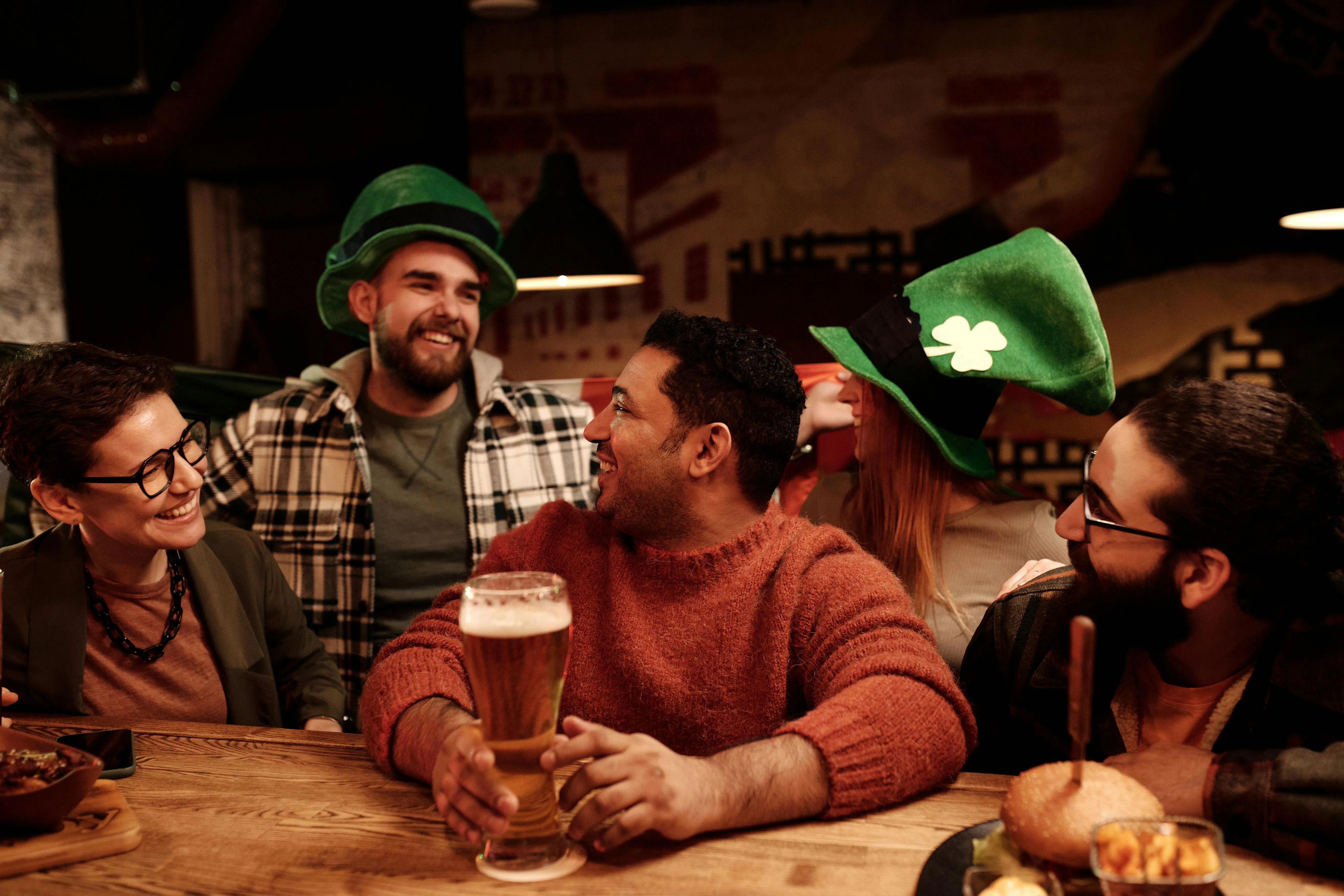 Customers at a restaurant on St. Patrick's Day.