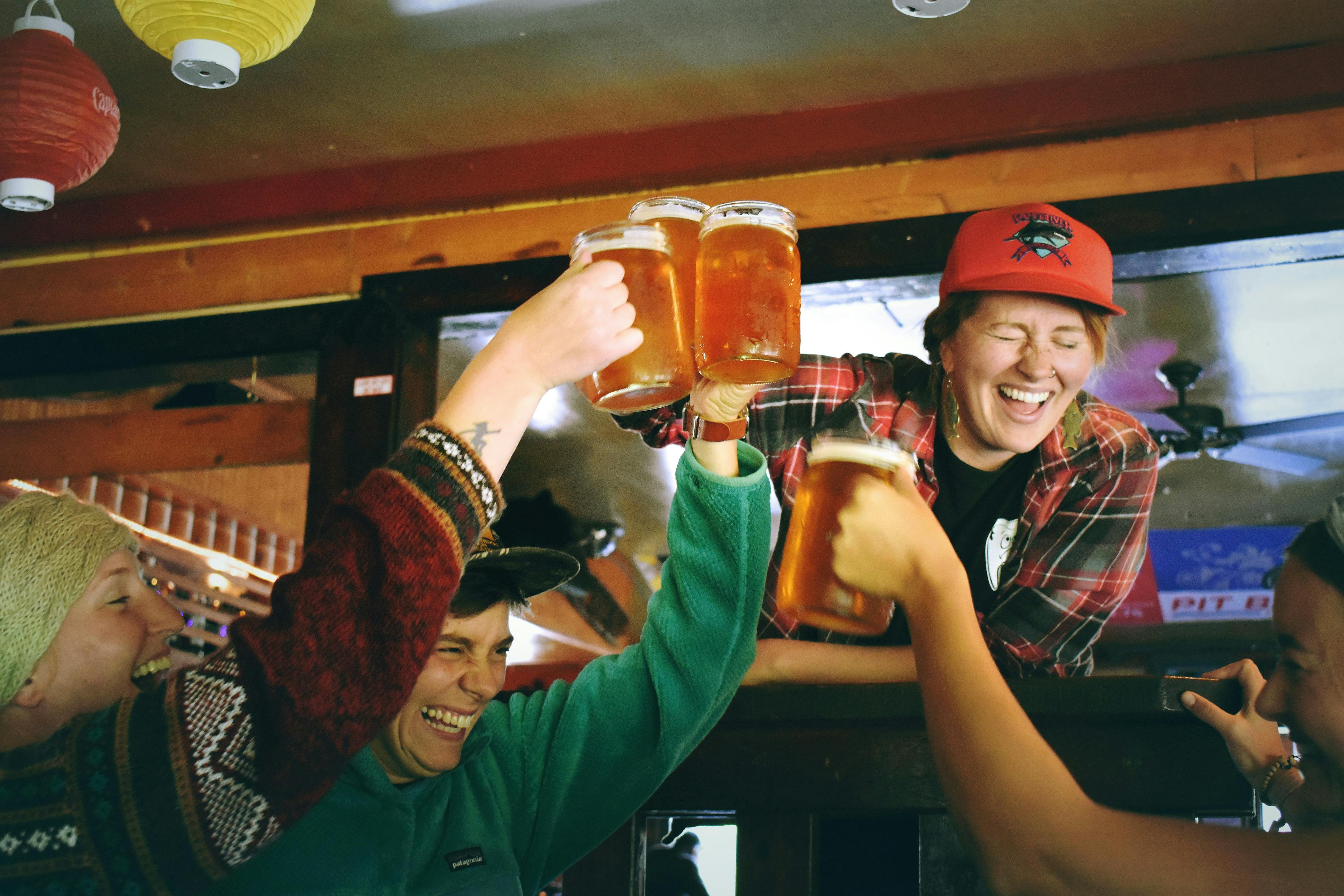 Customers celebrating at an eatertainment venue.