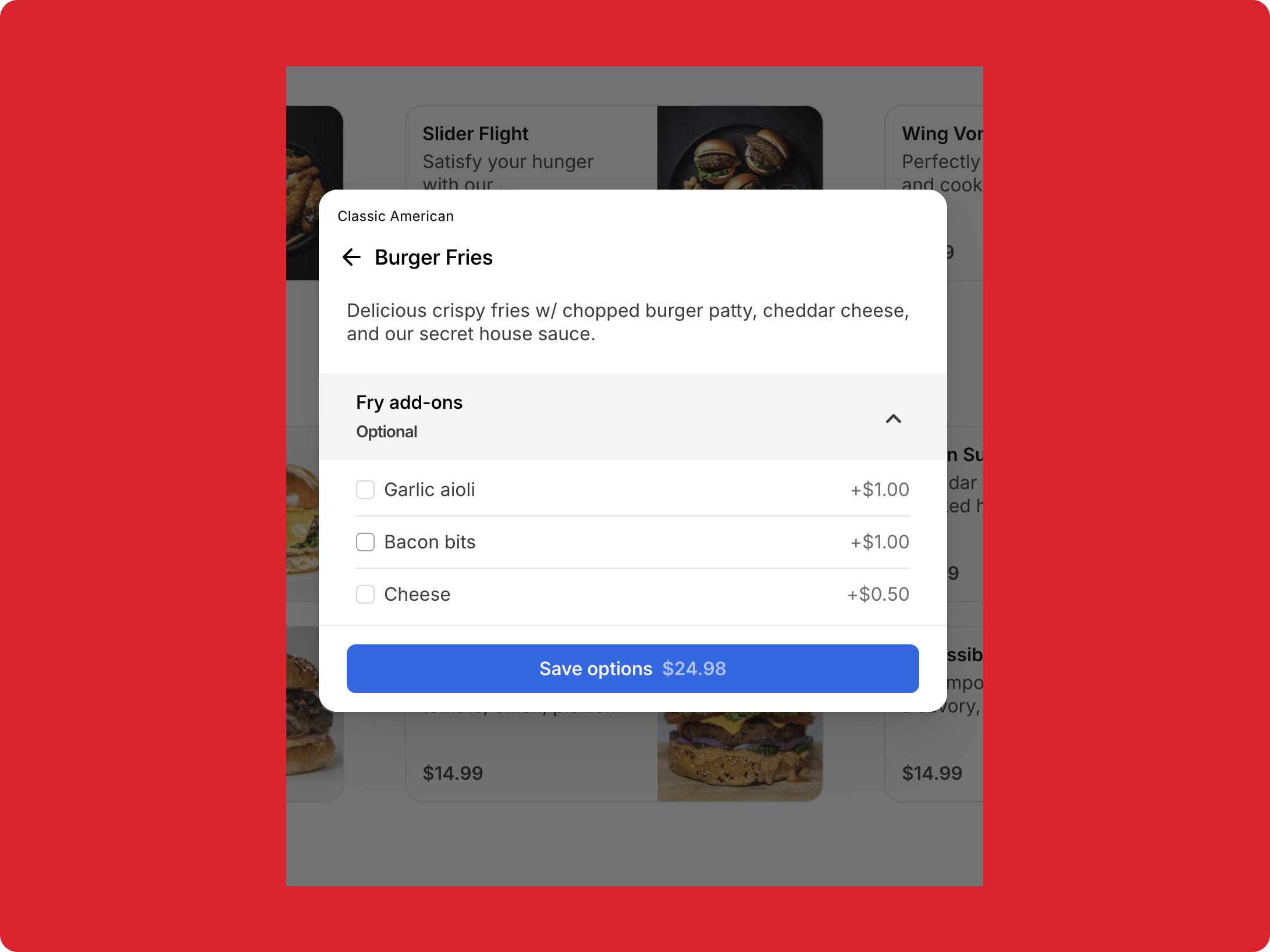 Otter's new restaurant menu item system.