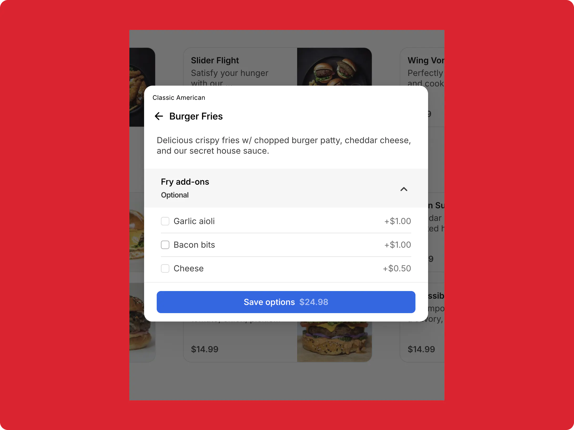 Otter's new restaurant menu item system.