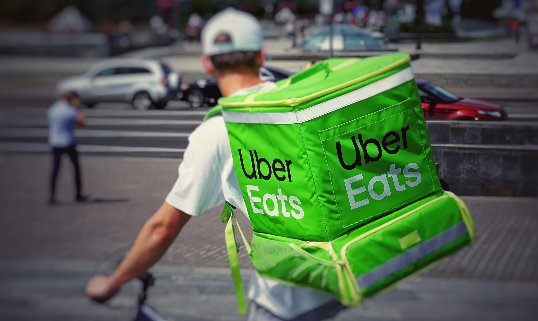 An Uber Eats delivery courier.