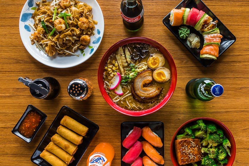 Several restaurant dishes at NoRa Asian Fresh.