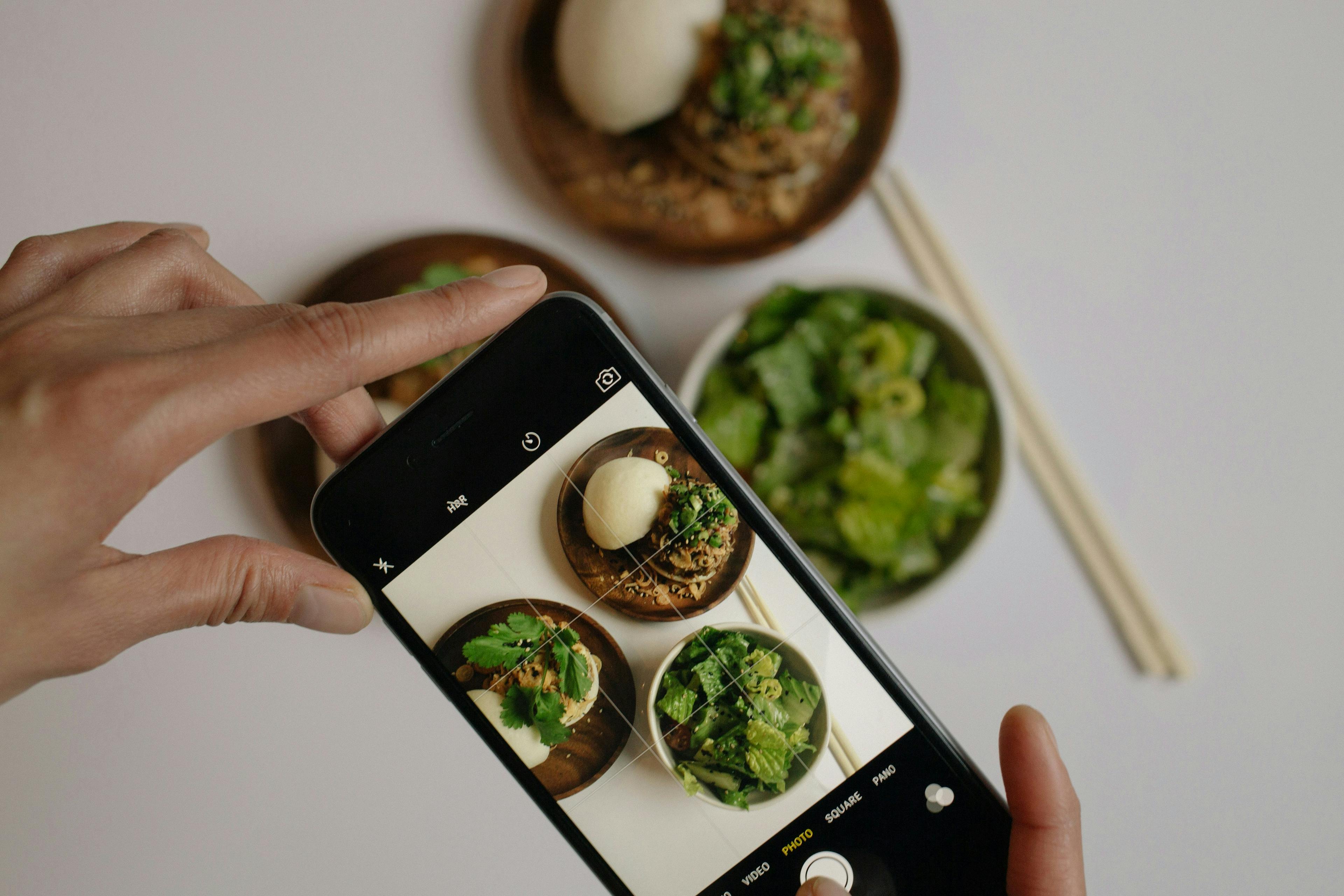 A general, all-purpose photo of a meal taken at a restaurant for Instagram.