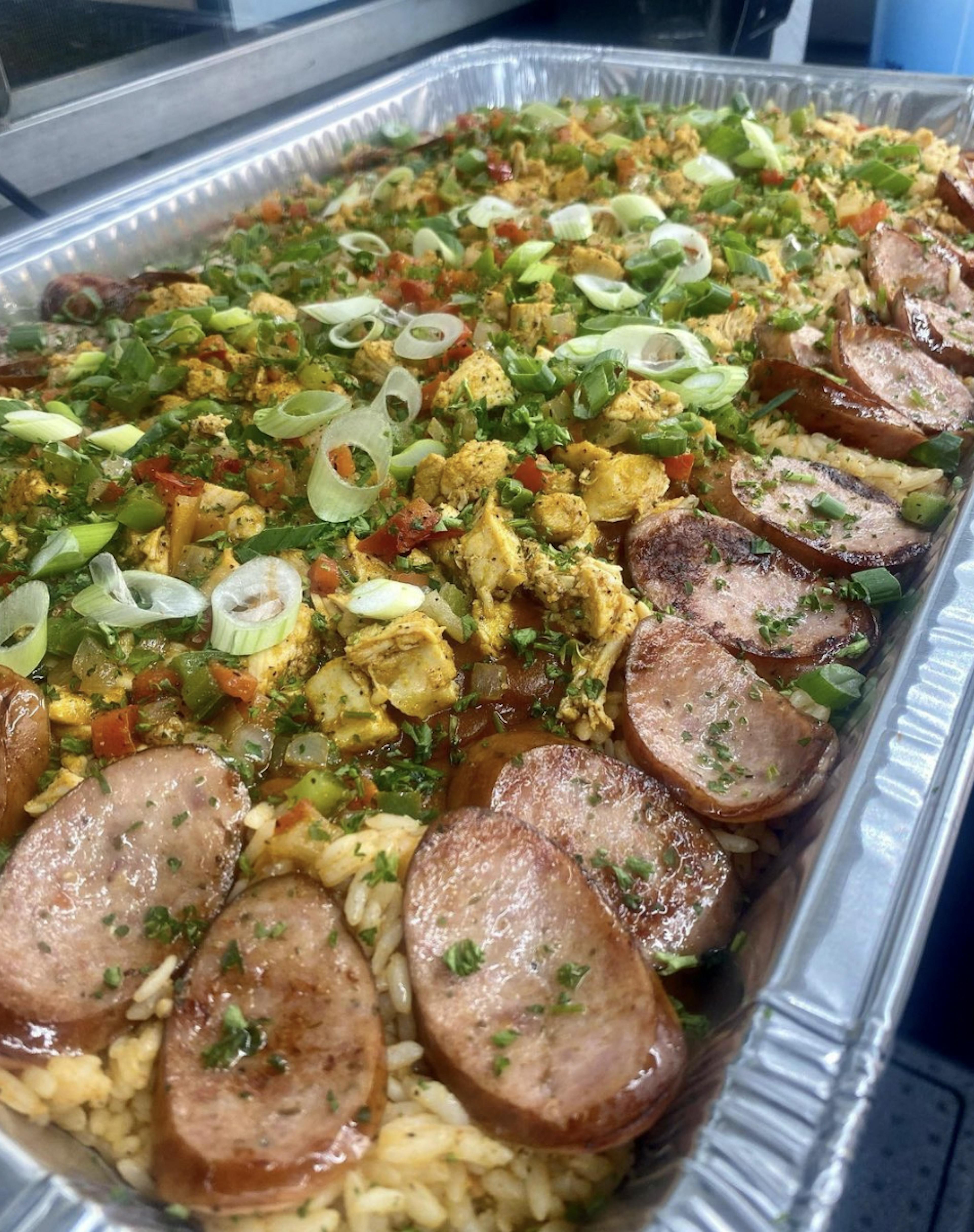 Image of a large plate of creole cuisine from Marco's Pepper Grill