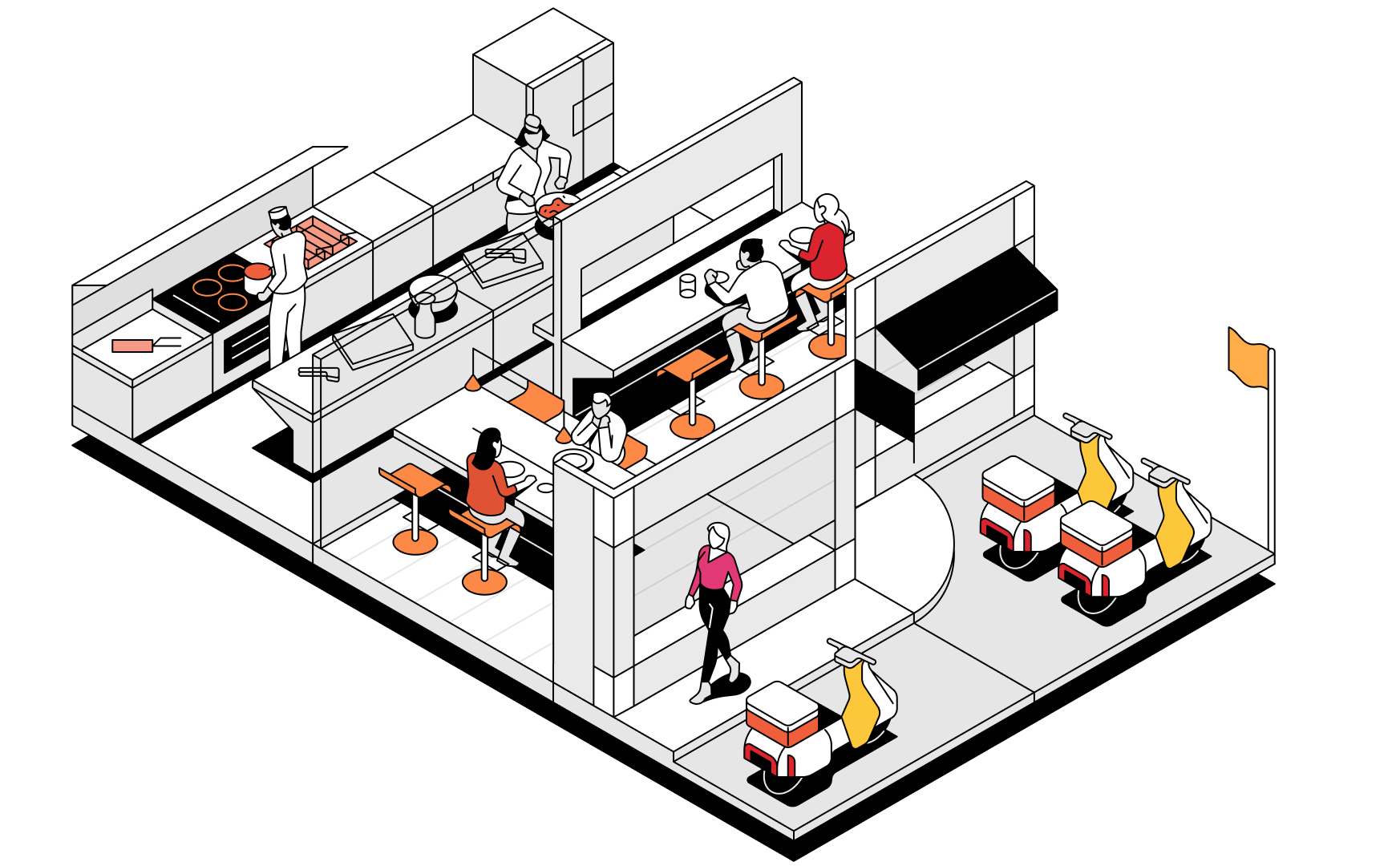 An illustrated restaurant scene featuring Otter.
