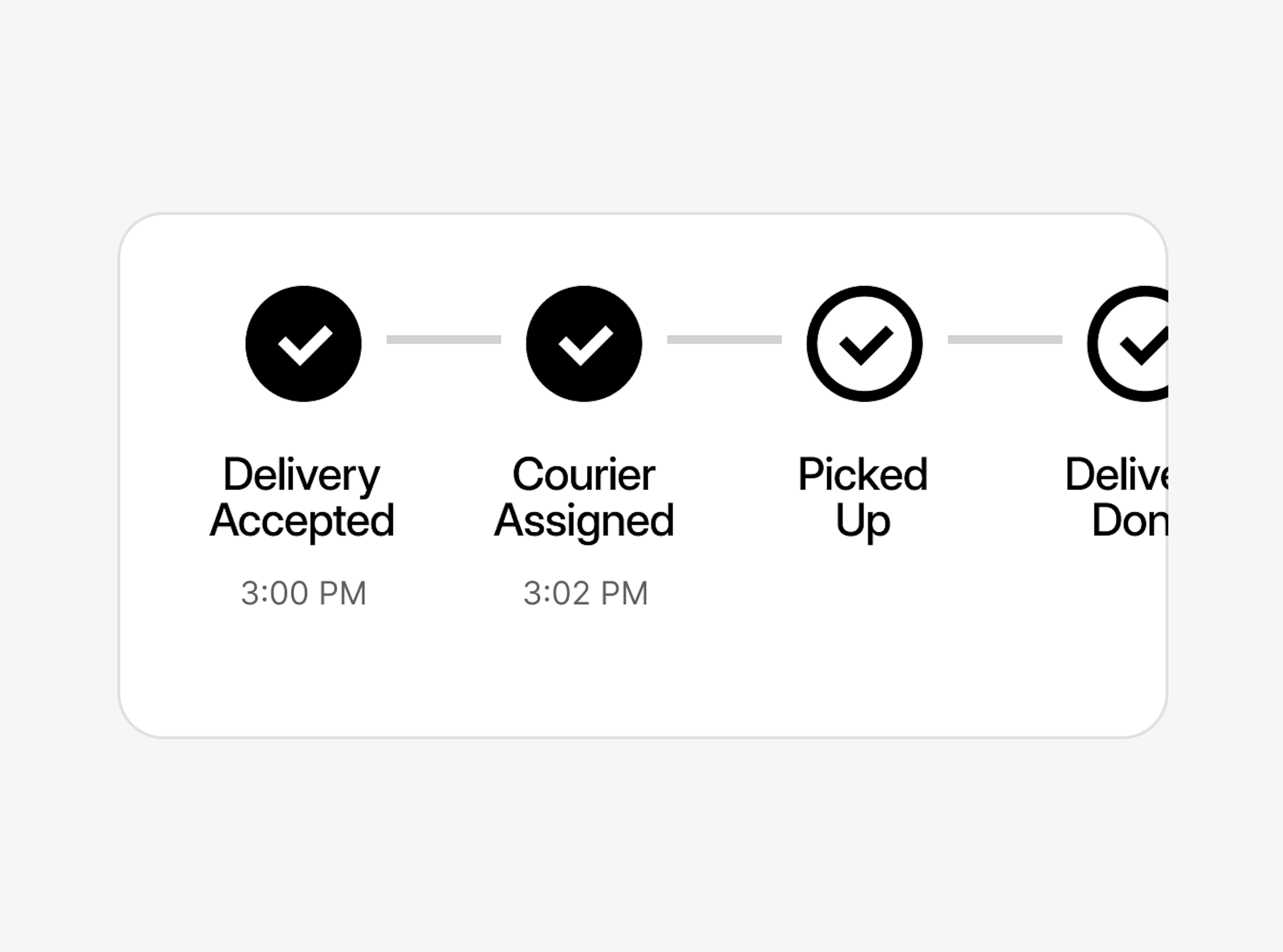 Black and white graphic of a row of checkmarks depicting a progression of order updates