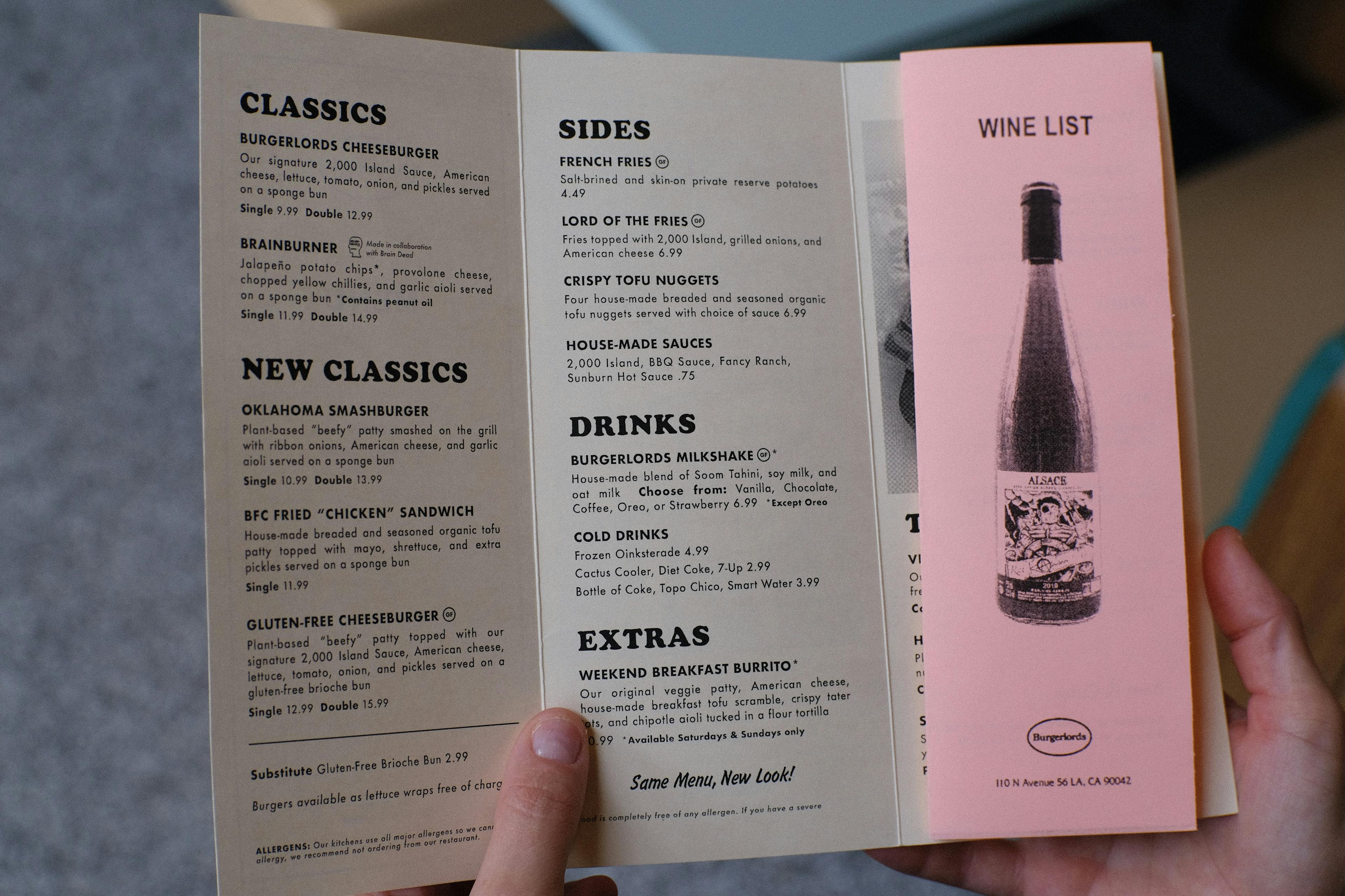 Image of a paper restaurant menu