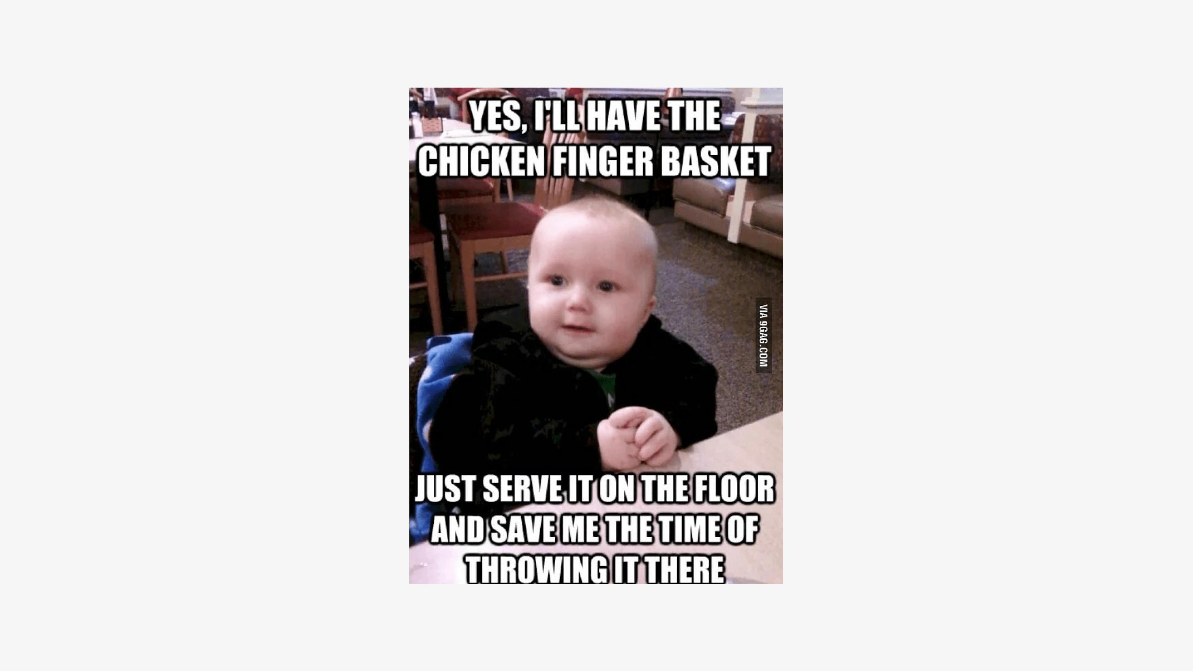 Relatable meme for restaurants about kids throwing food on the floor.