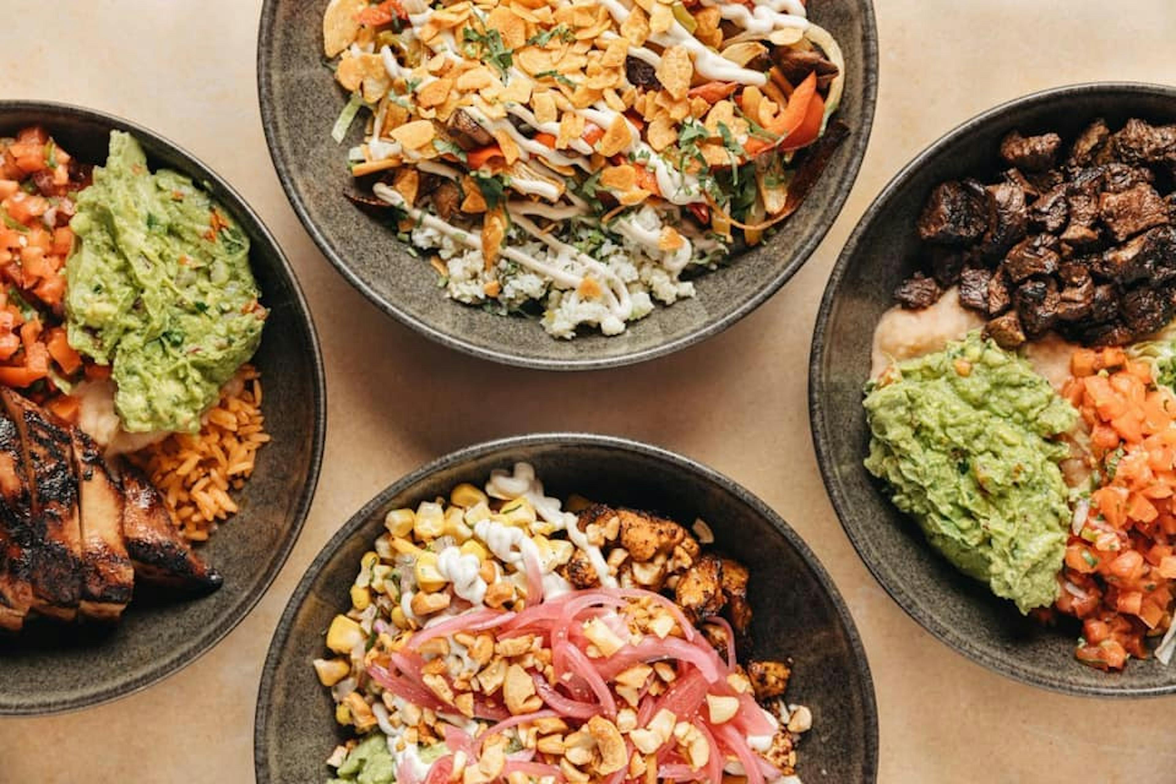 Image of four delicious looking Mexican bowls