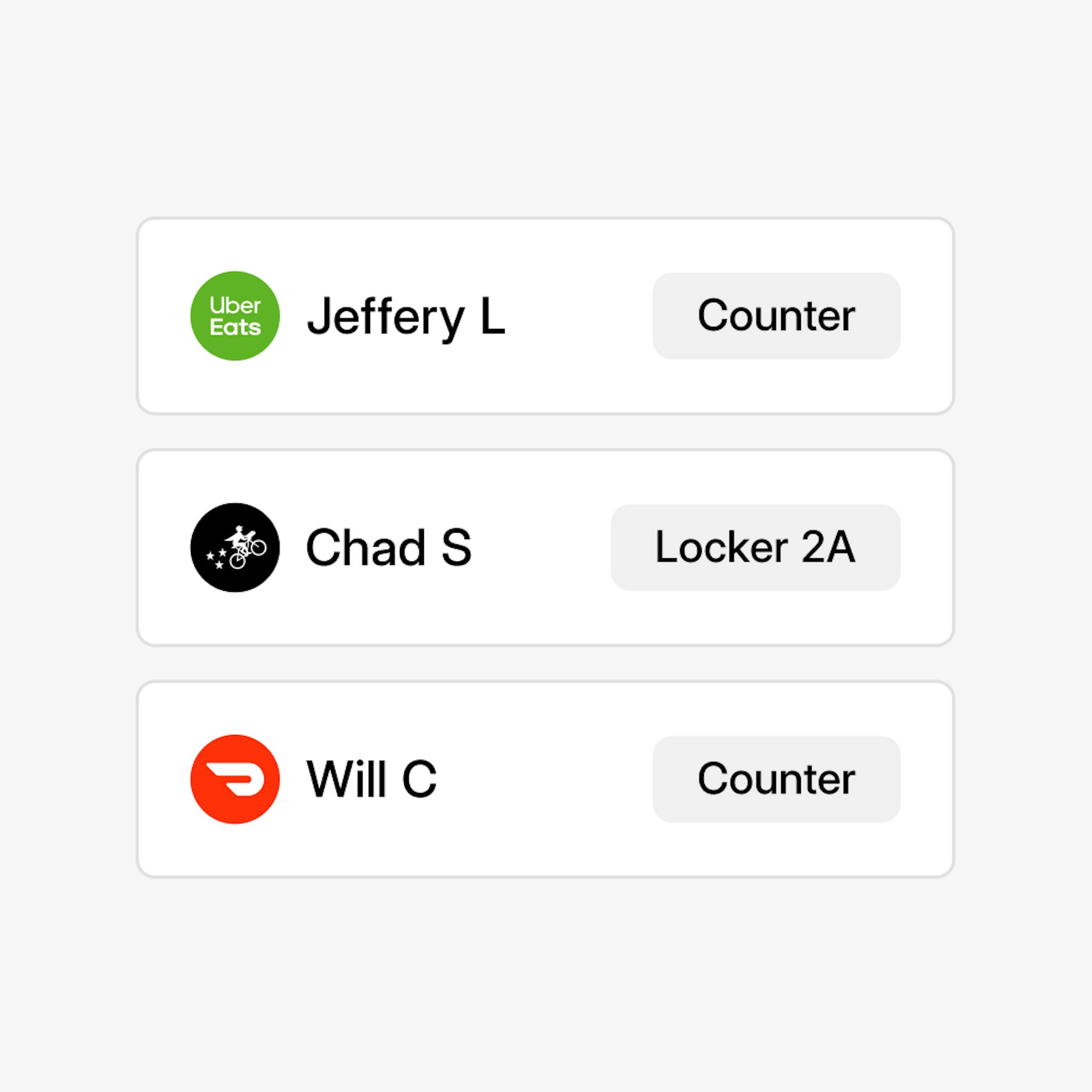 Three rectangles showing different delivery orders